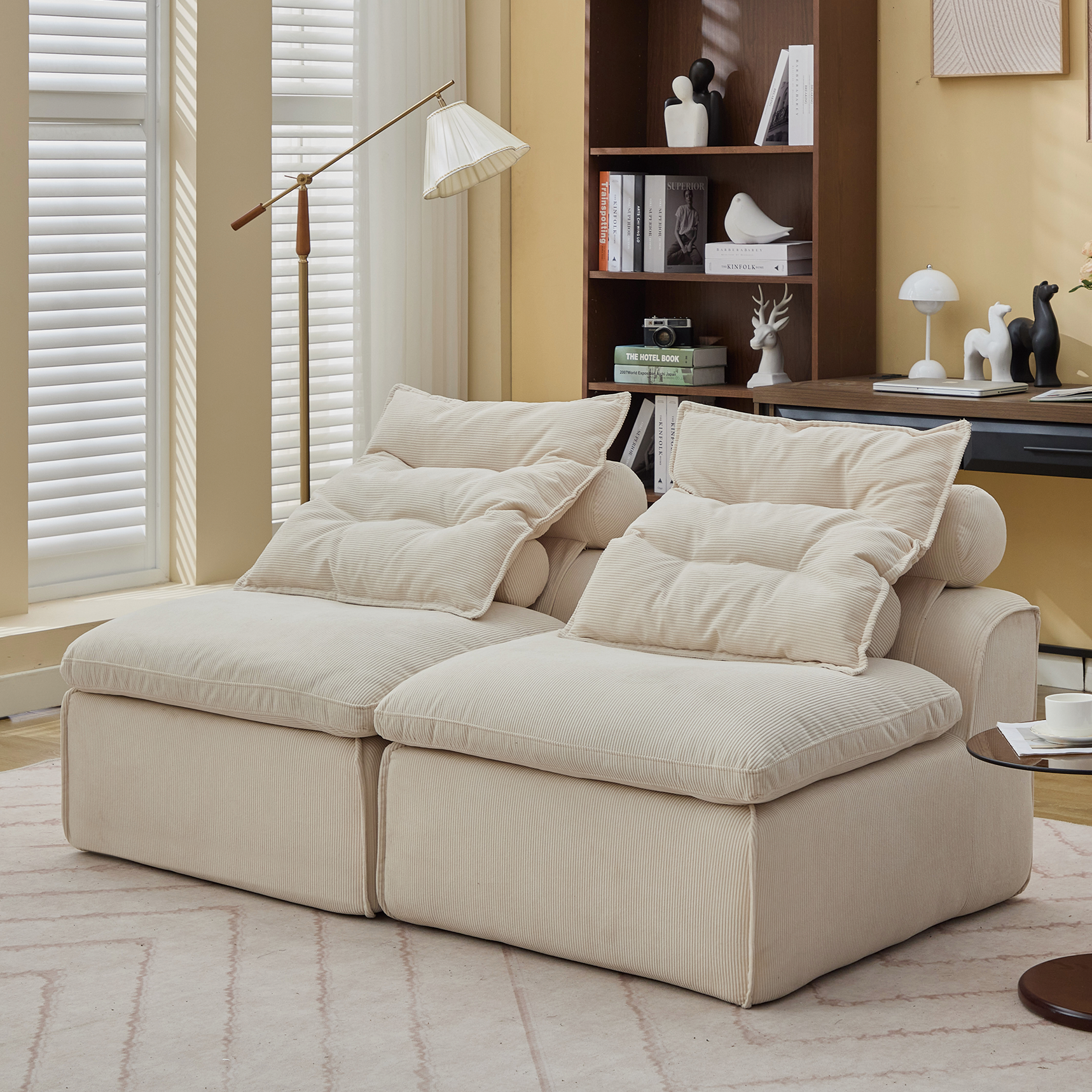 66" Modular Armless Corduroy Sofa 2-Seater DIY Convertible Couch