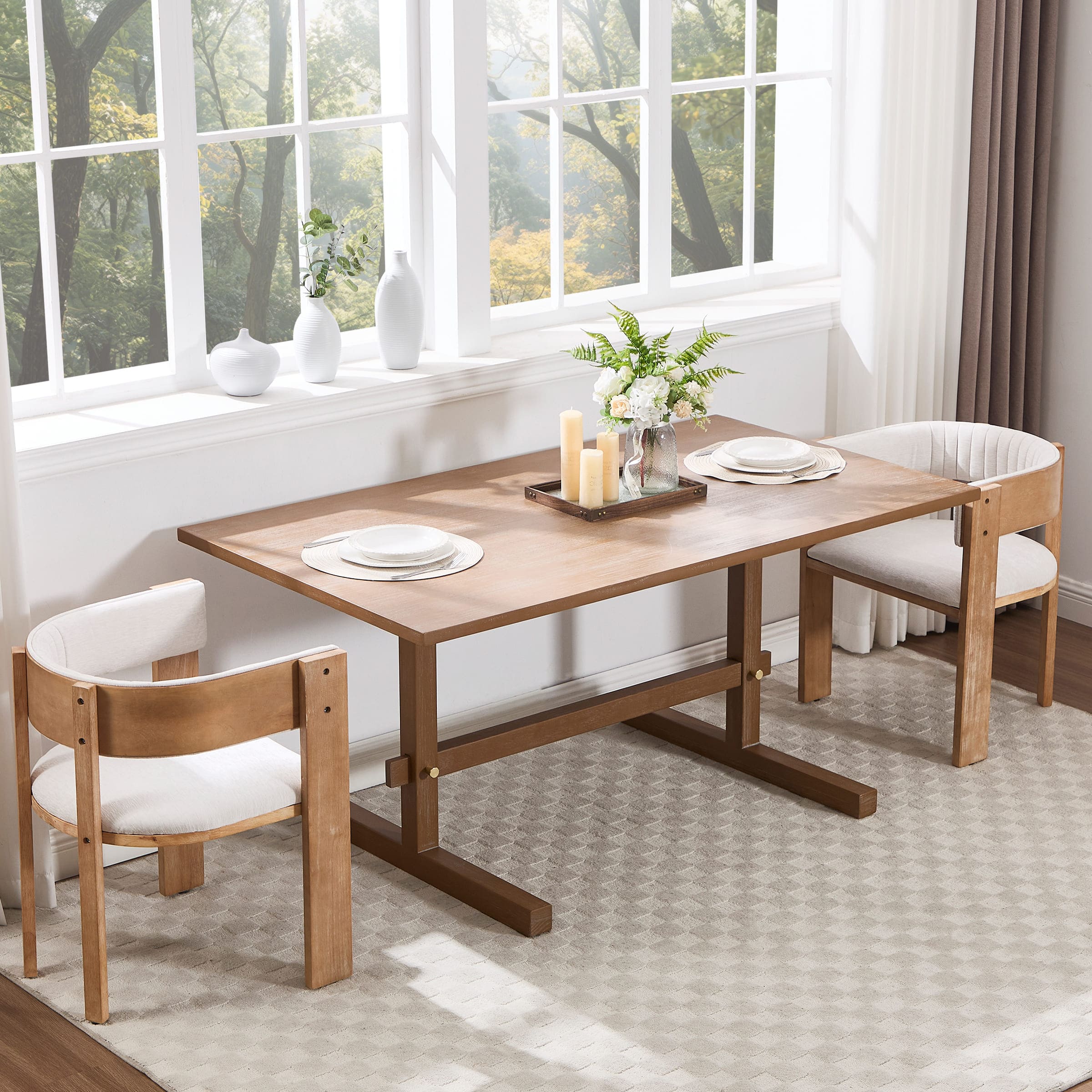 Kmax 63"W Farmhouse Rectangular Wood Dining Table - 22837DT