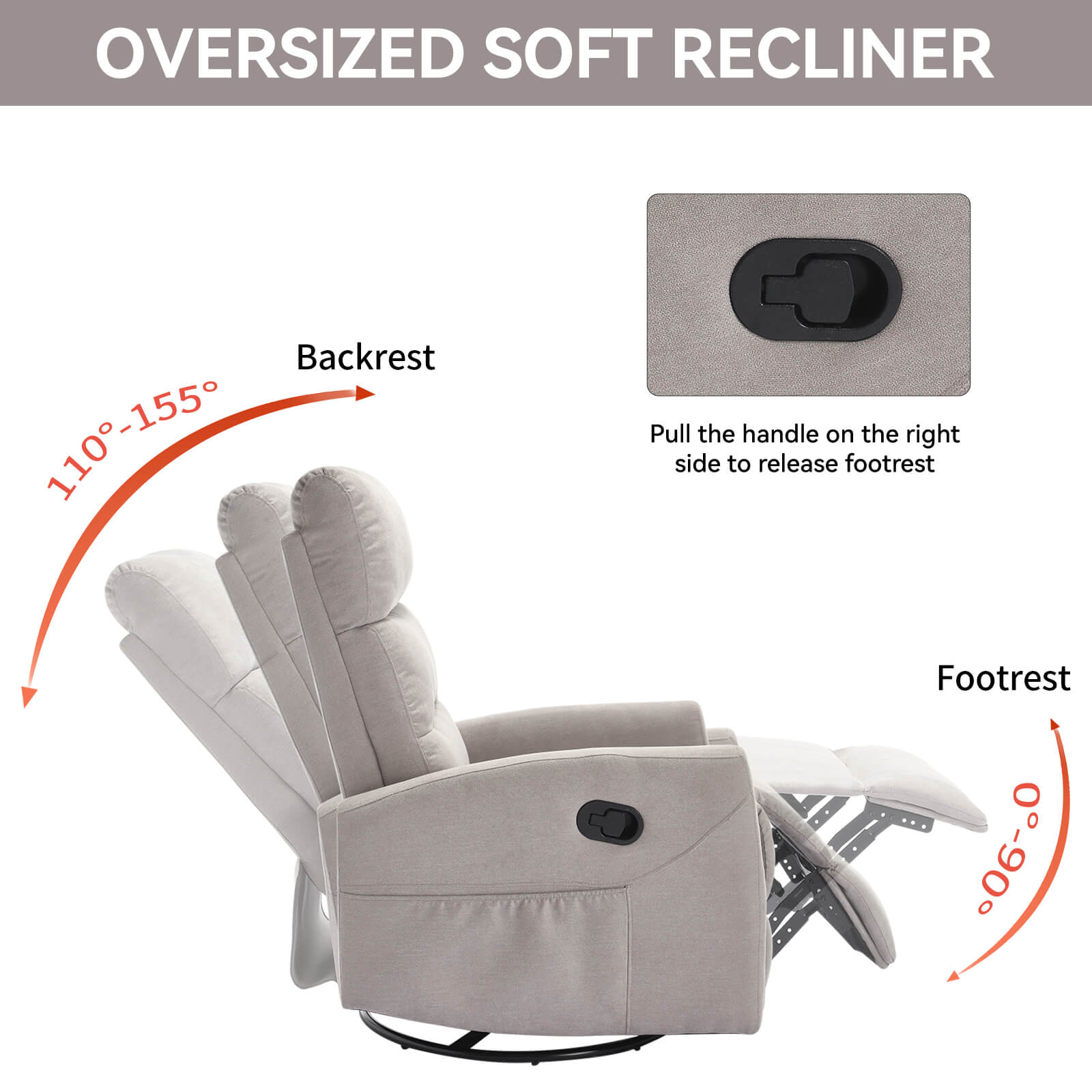 Modern Polyester Fabric Manual 360 Swivel Rocker Recliner Chair