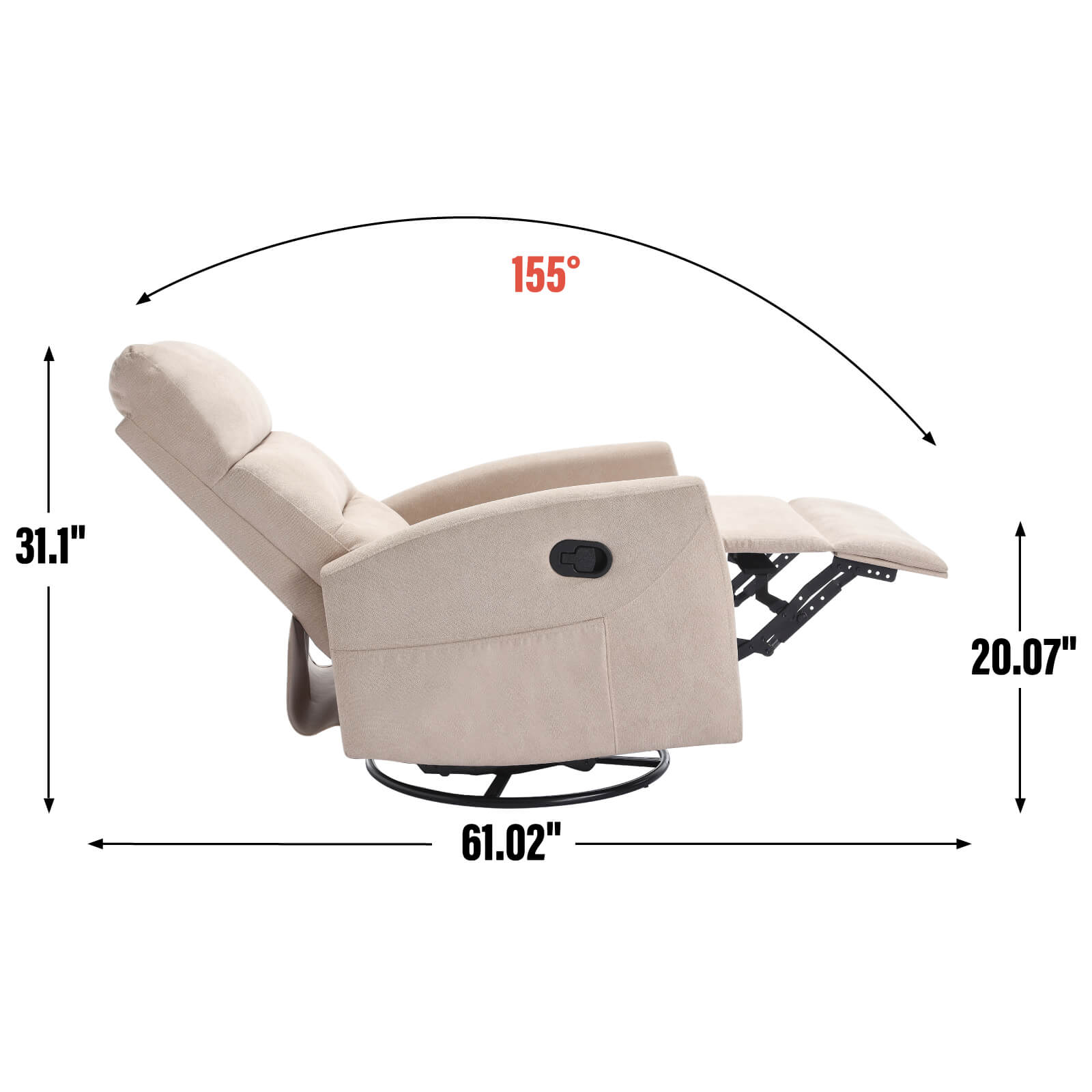 Modern Polyester Fabric Manual 360 Swivel Rocker Recliner Chair