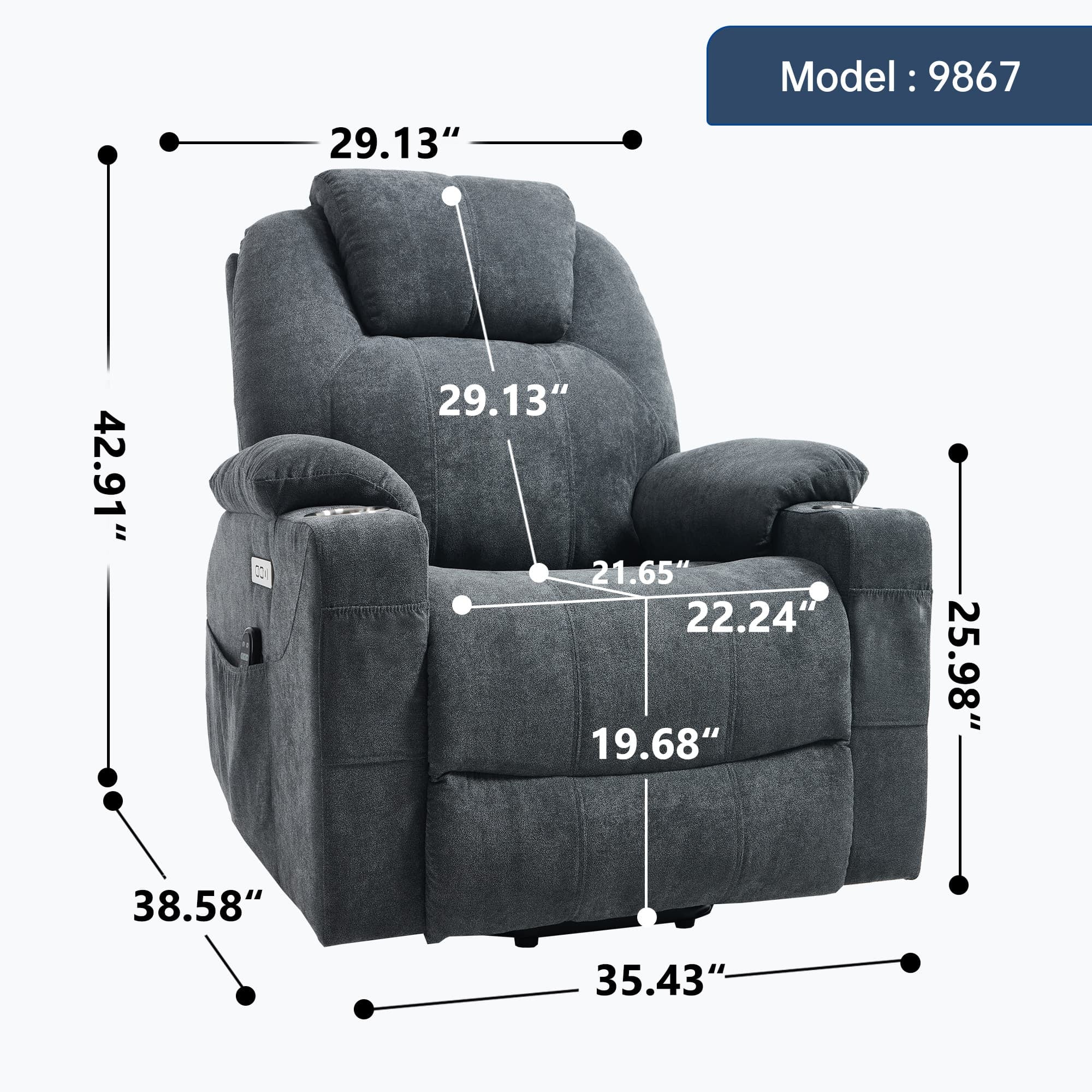 Power Lift Electric Massage Heat USB Recliner Chair