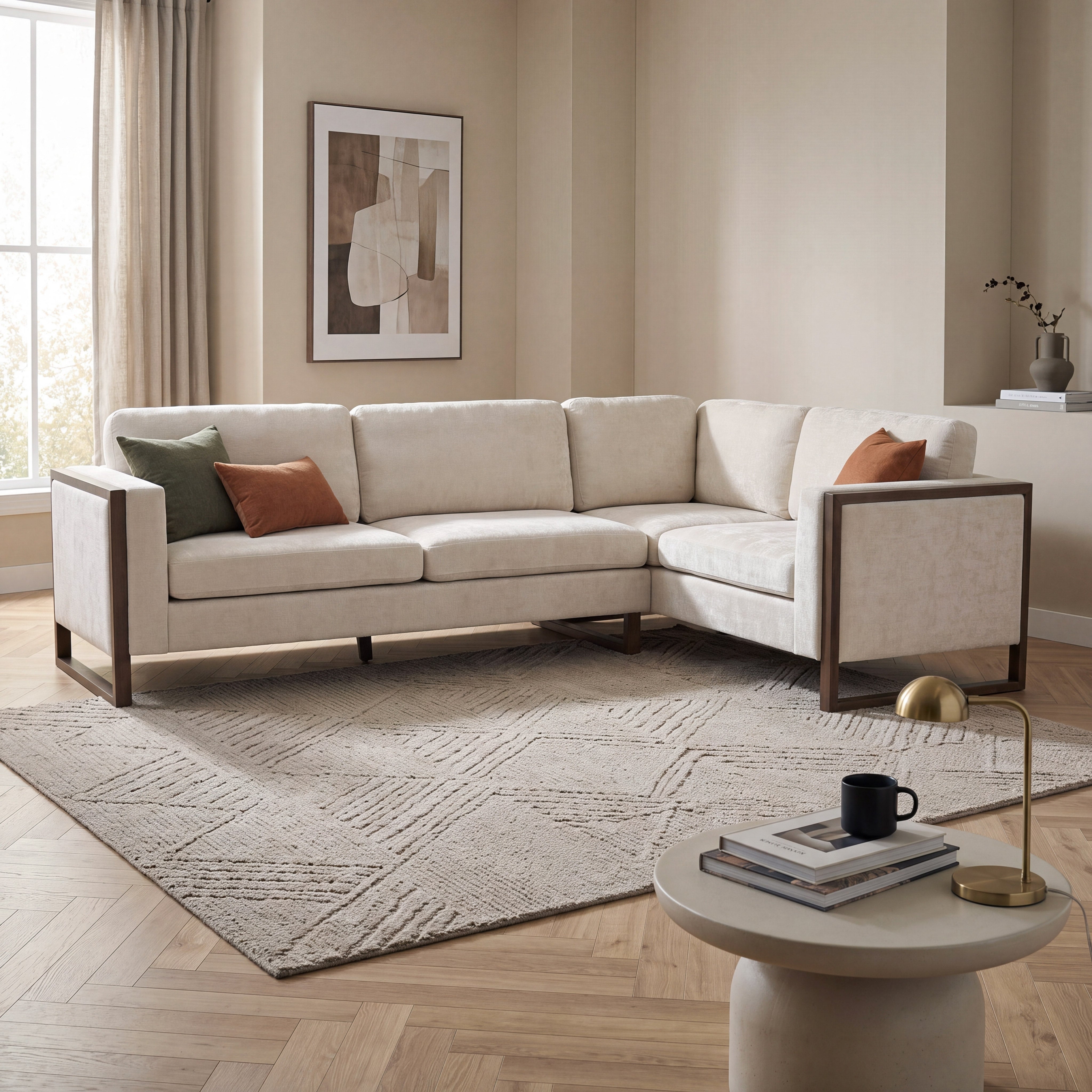 104" Beige Chenille L-Shaped Sectional Sofa 2-Piece Modern Couch