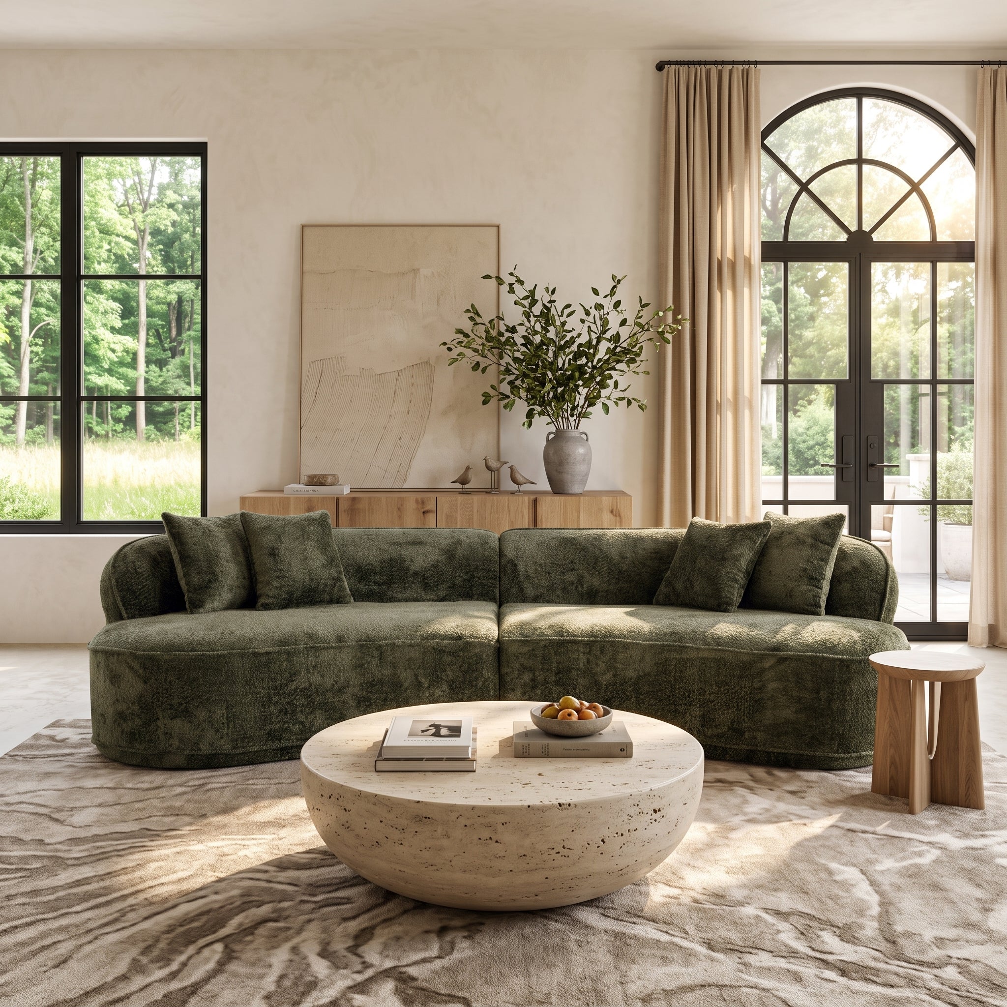 114" Modern Curved Boucle 4-Seat Sectional Sofa