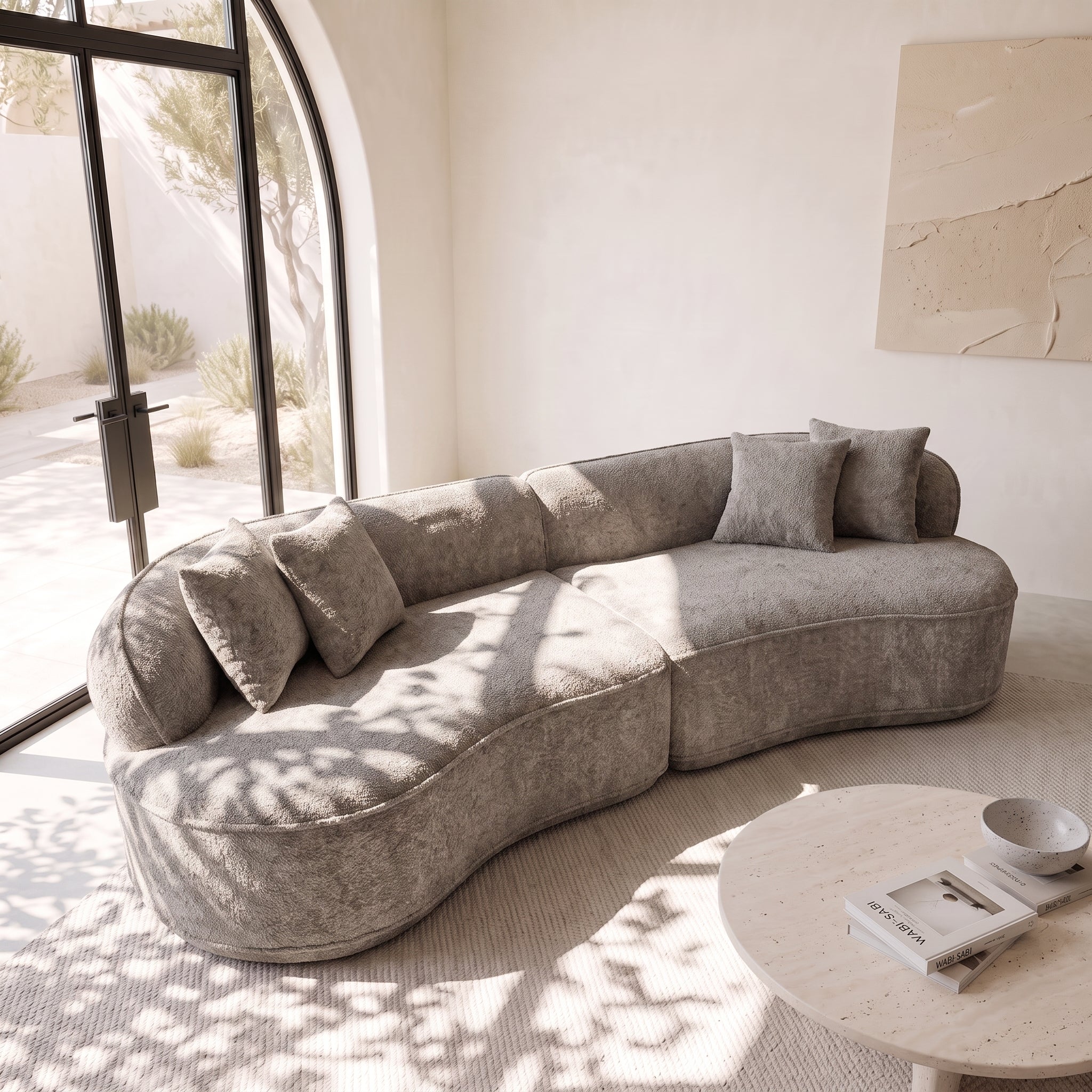 114" Modern Curved Boucle 4-Seat Sectional Sofa