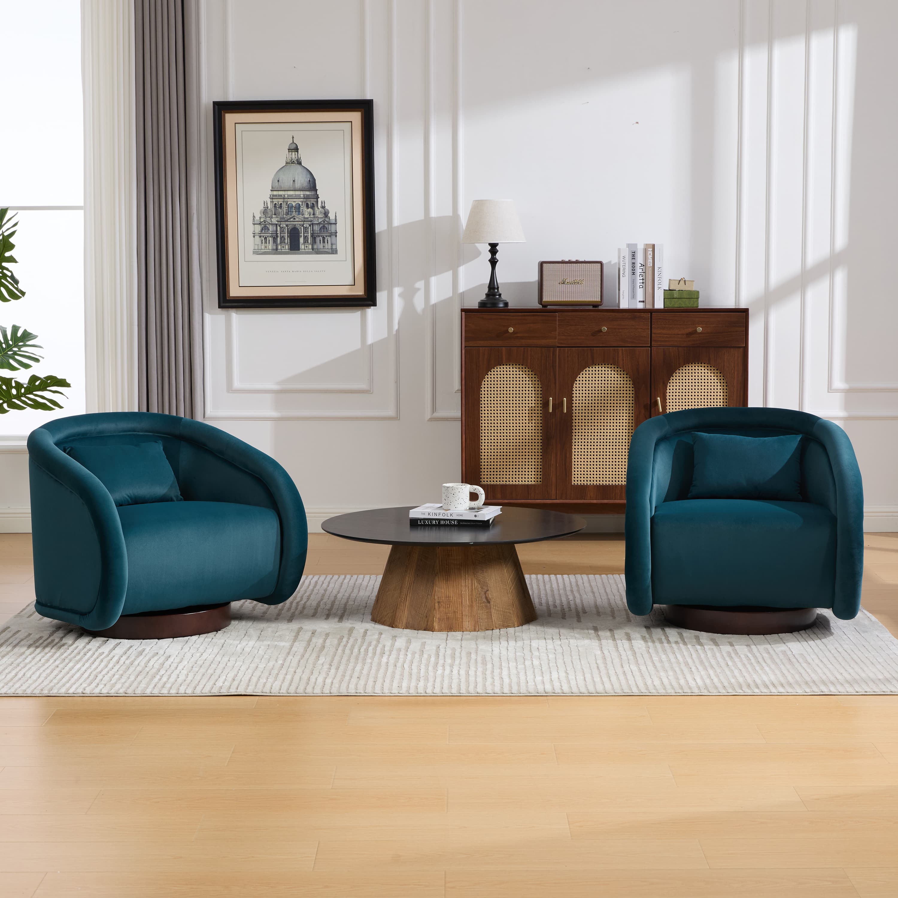 Velvet Pumpkin 360° Swivel Barrel Accent Chair
