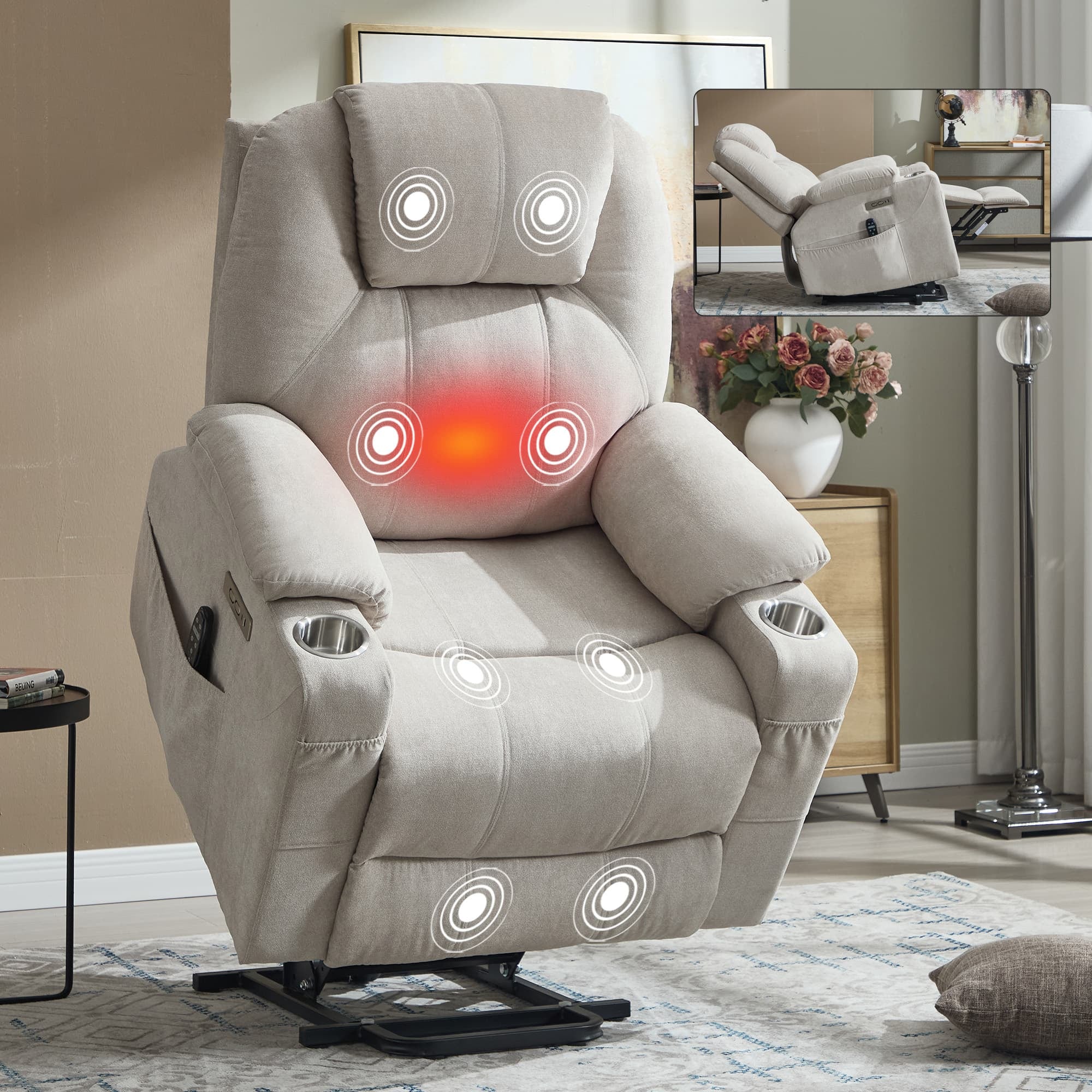 Power Lift Electric Massage Heat USB Recliner Chair