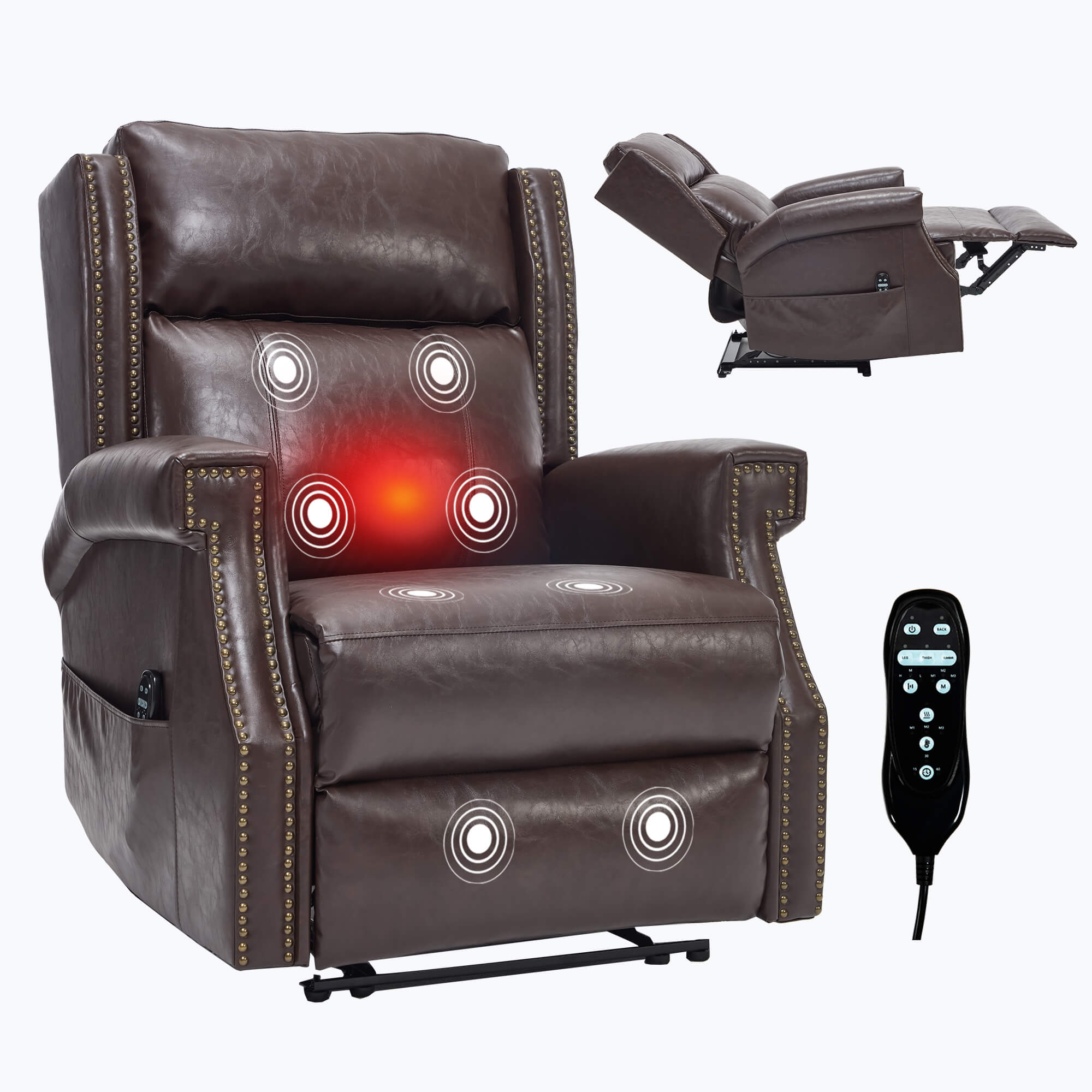 Waxed Faux Leather Massage Heat Modern Manual Recliner Chair