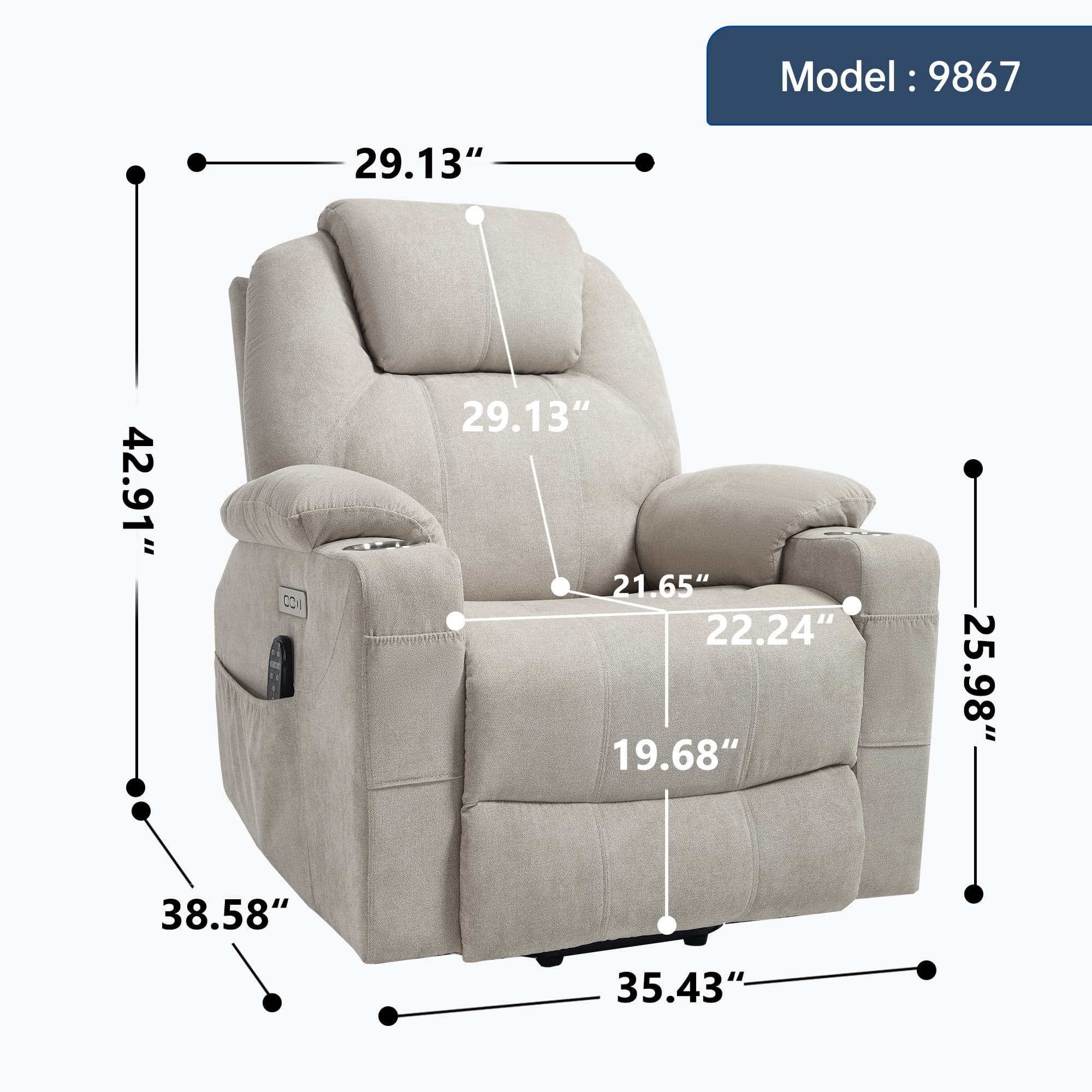 Power Lift Electric Massage Heat USB Recliner Chair