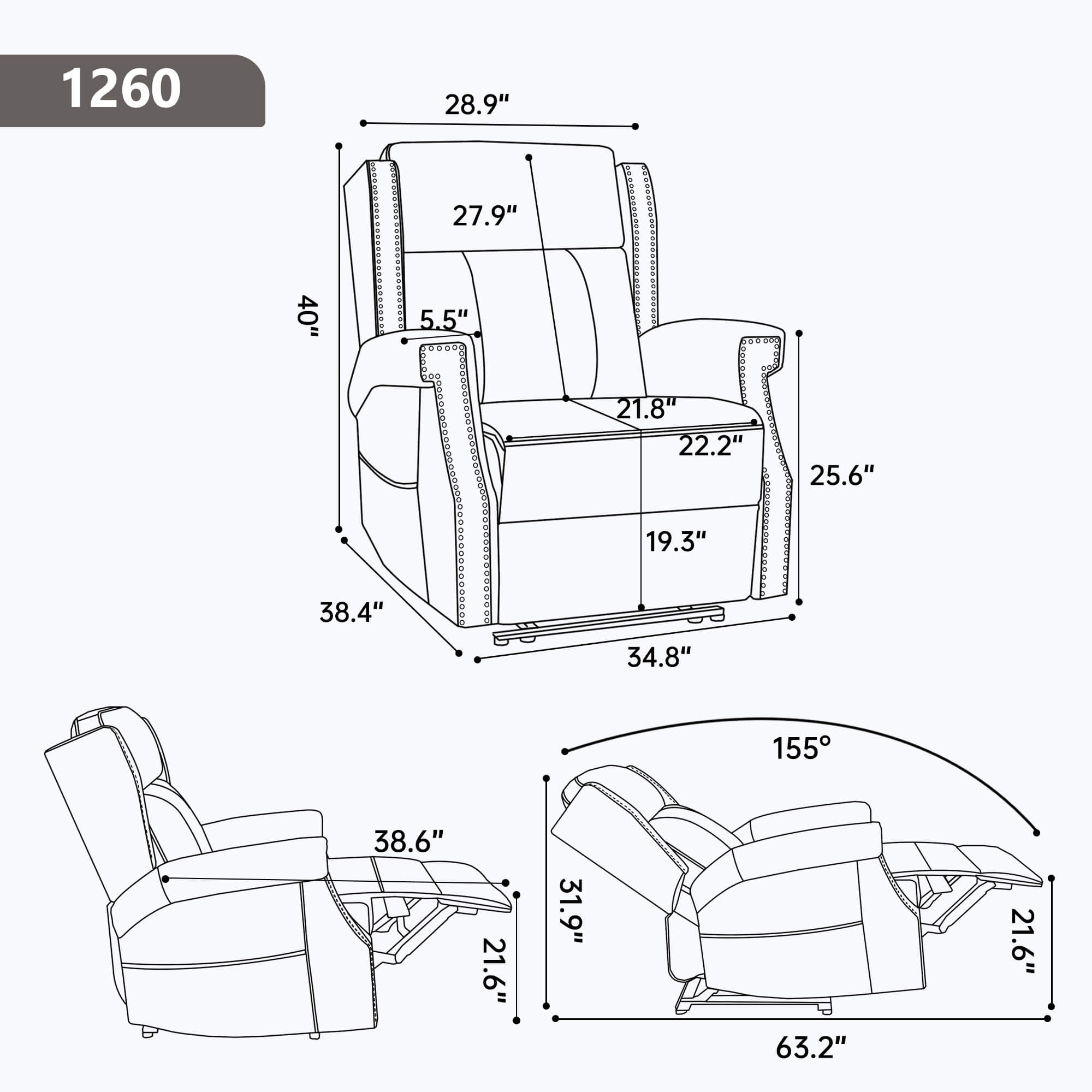 Waxed Faux Leather Massage Heat Modern Manual Recliner Chair
