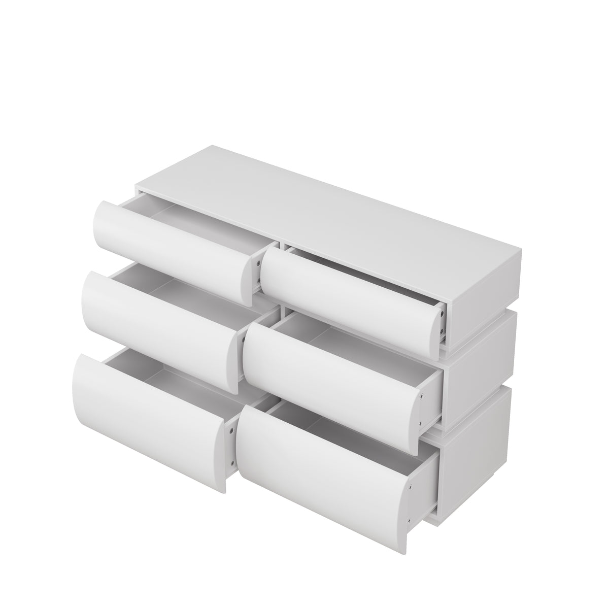 43" Modern White Curved Handleless 6-Drawer Dresser