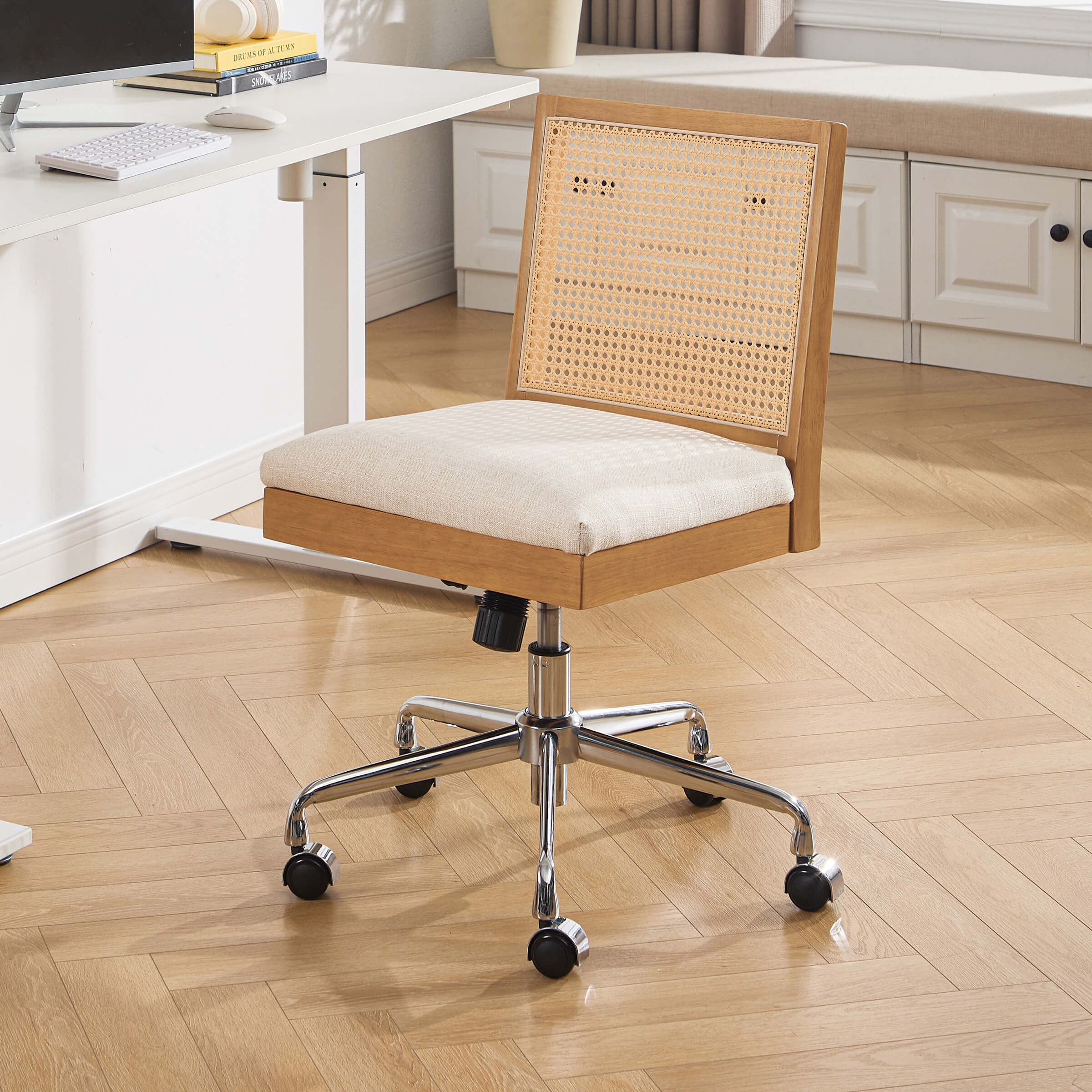 デスクチェア BARREL DESK CHAIR Rattan Back Adjustable Office Chair - 8069OC