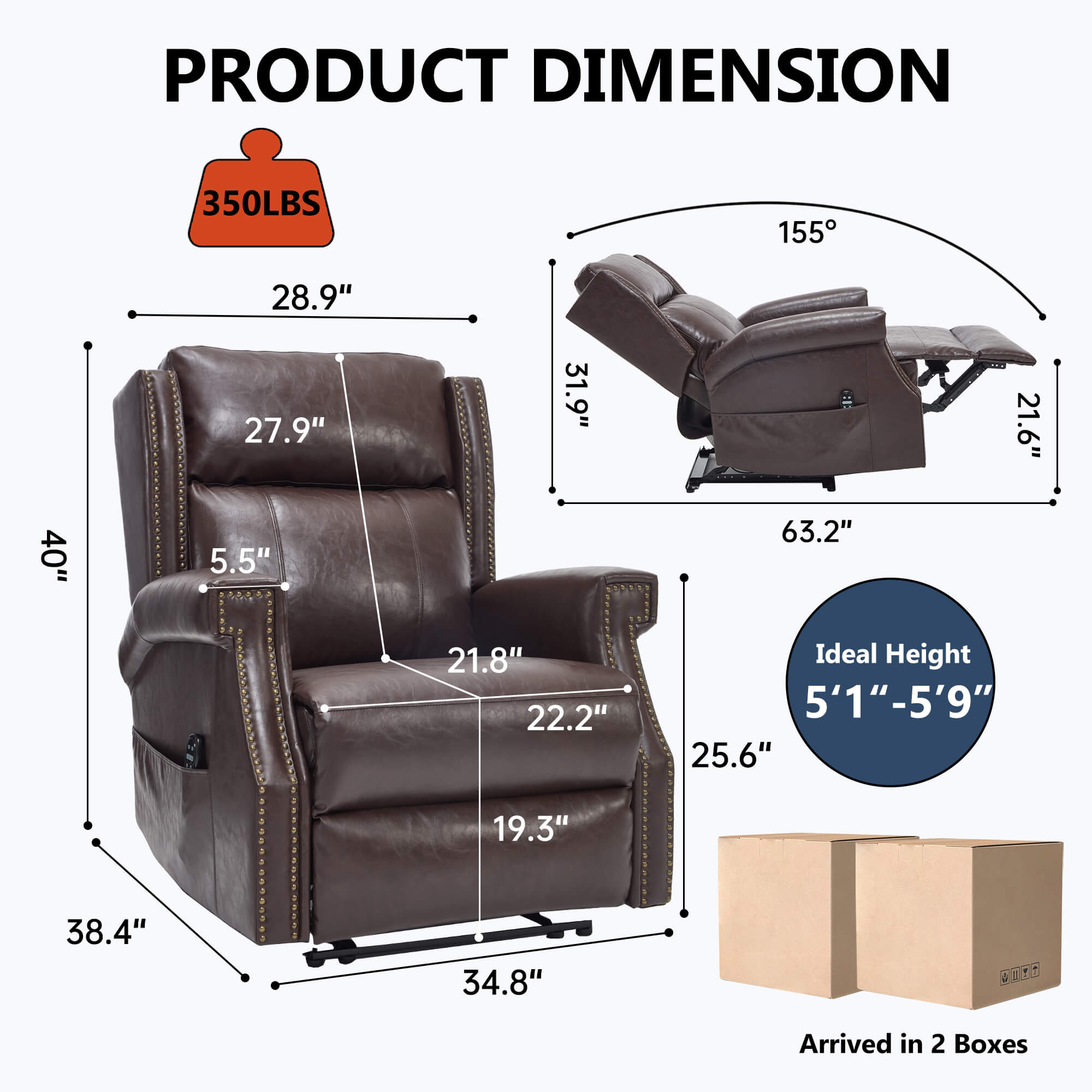 Waxed Faux Leather Massage Heat Modern Manual Recliner Chair