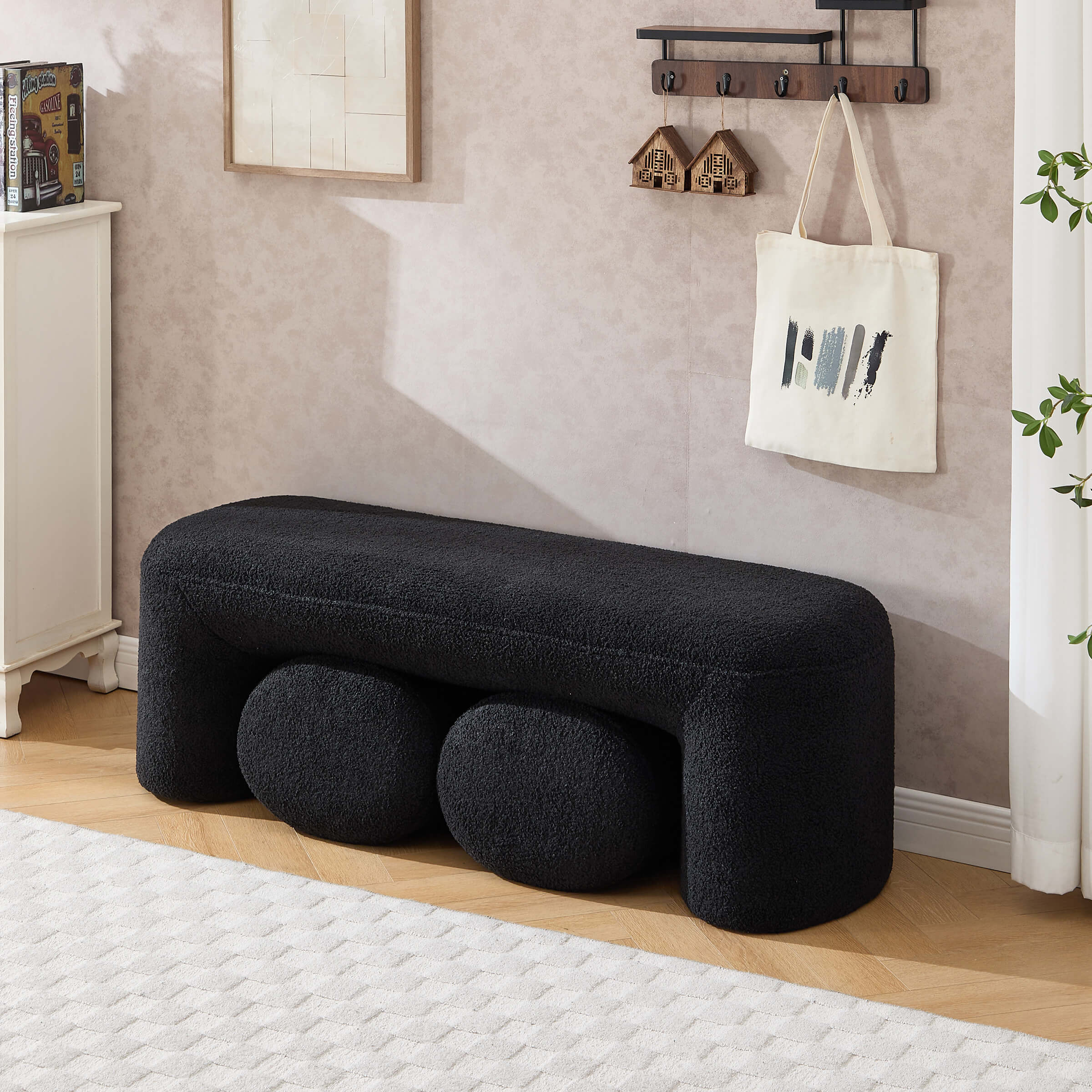 ZH4YOU 53"W Bedroom Bench with 2 Small Stools - 2653BH