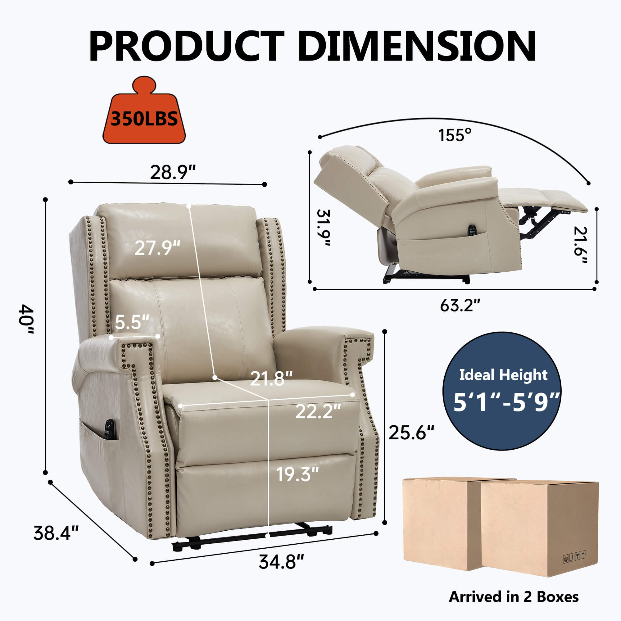 Waxed Faux Leather Massage Heat Modern Manual Recliner Chair
