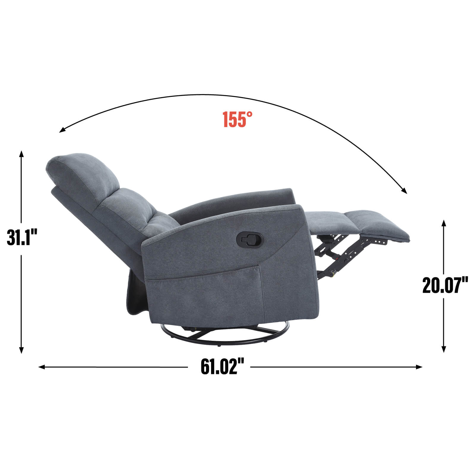 Modern Polyester Fabric Manual 360 Swivel Rocker Recliner Chair