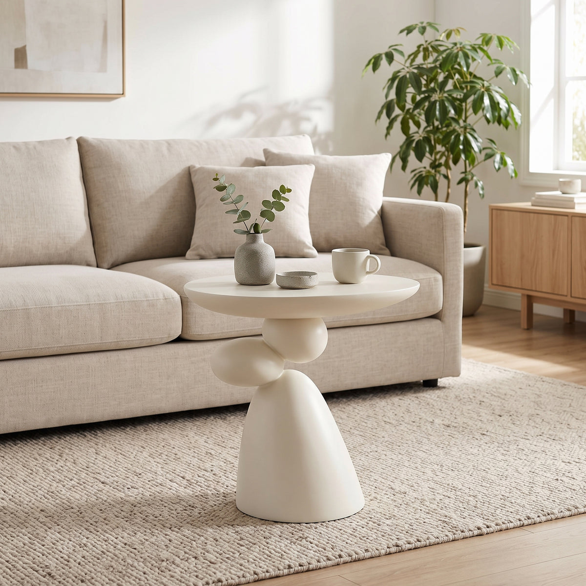 20" Modern Minimalist Sculptural Fiberglass Side Table