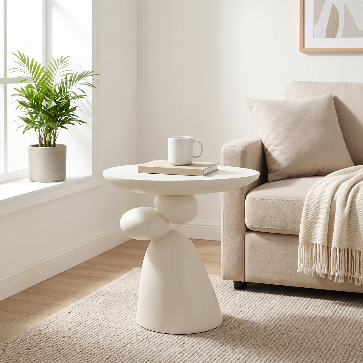 20" Modern Minimalist Sculptural Fiberglass Side Table