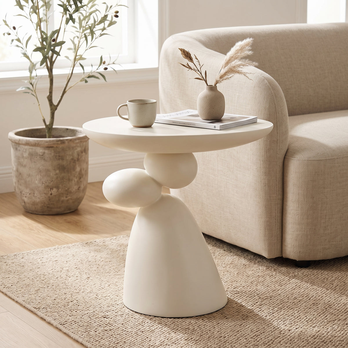 20" Modern Minimalist Sculptural Fiberglass Side Table