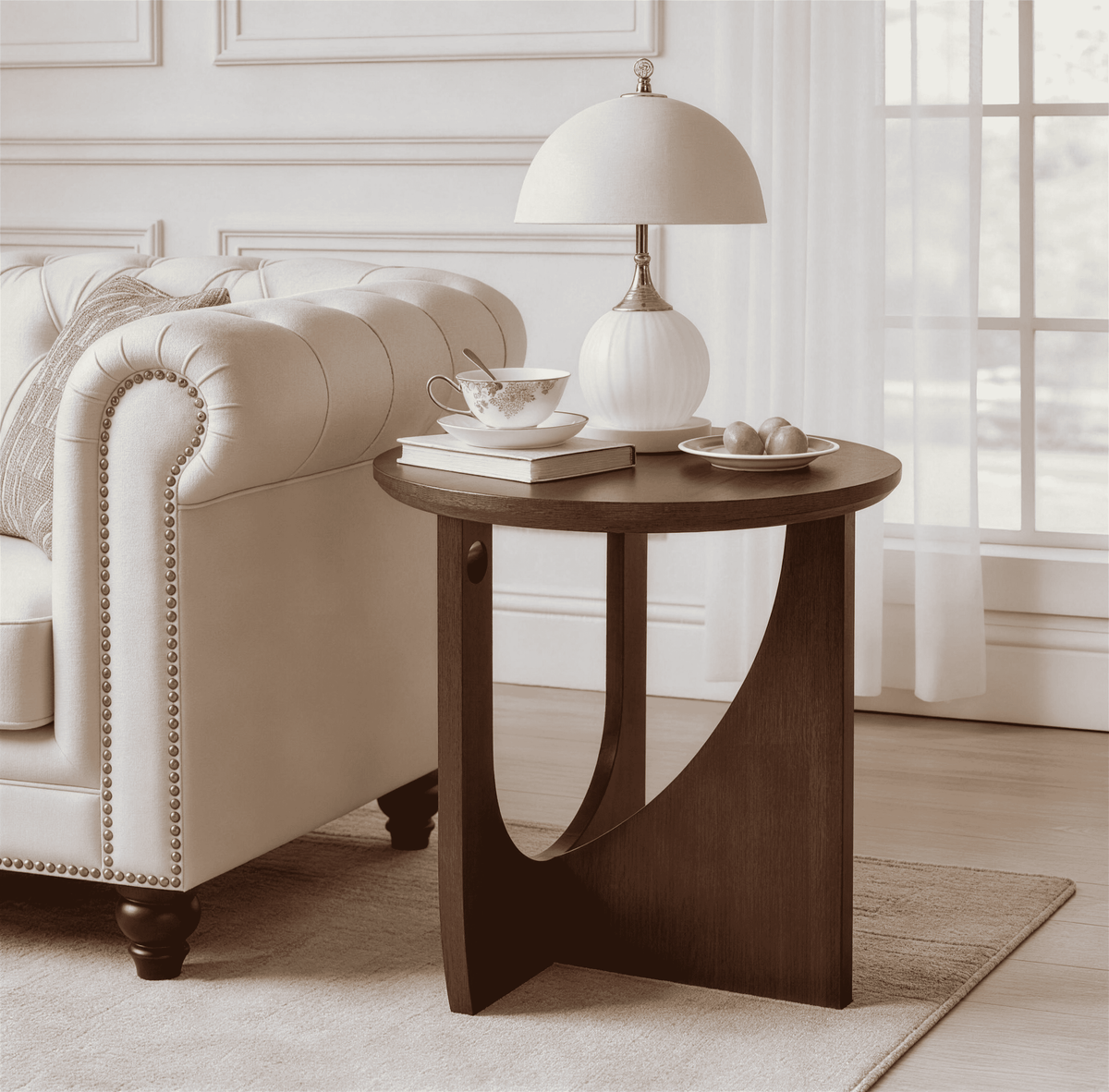 20" Modern Round Solid Wood Side Table