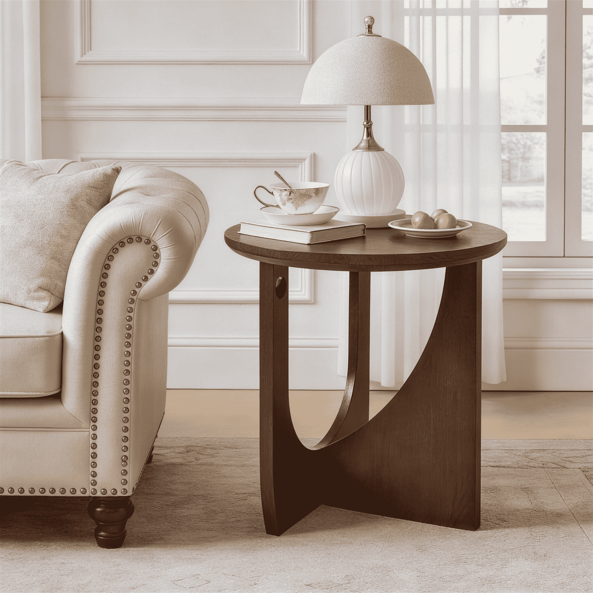 20" Modern Round Solid Wood Side Table