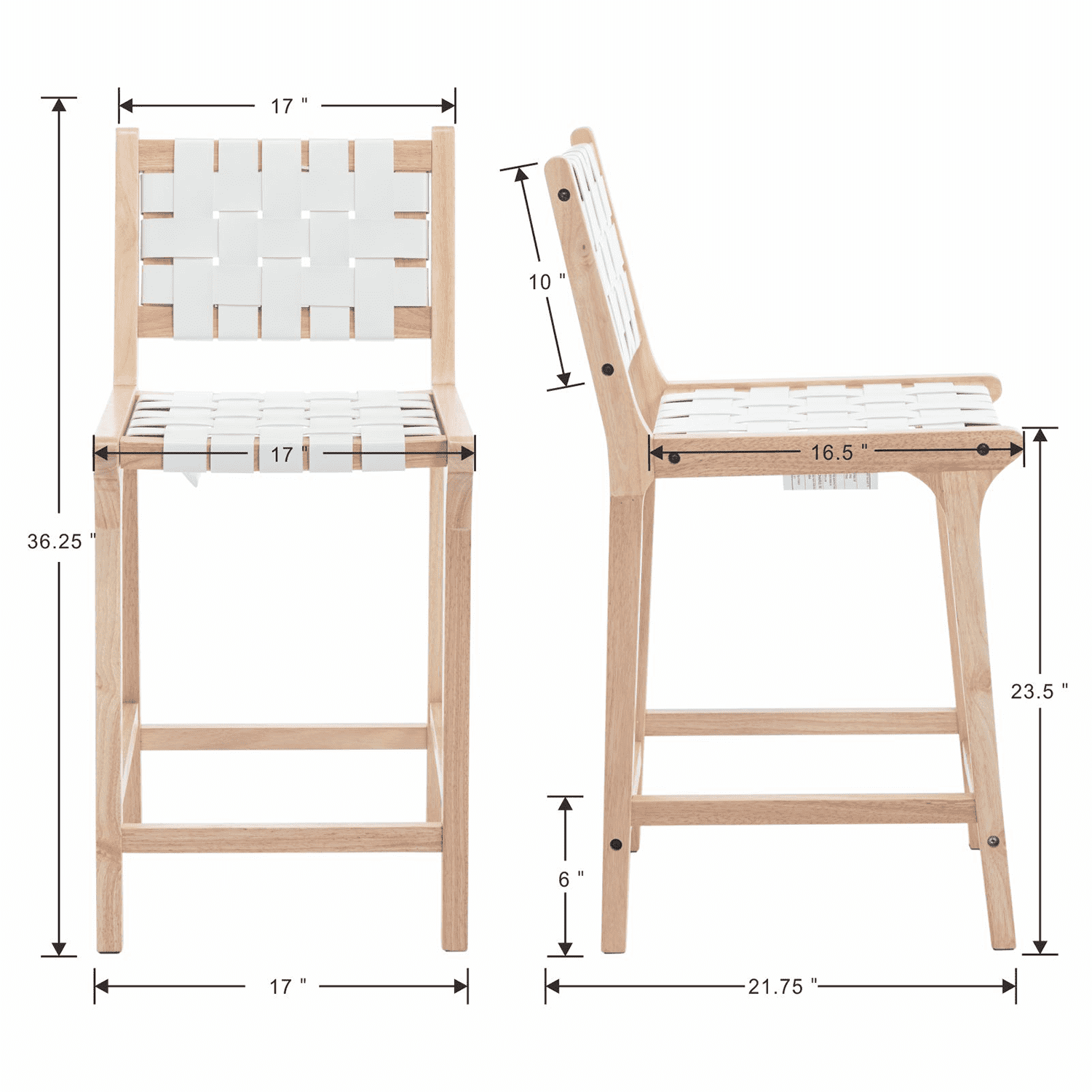 Janoray Leather Woven Strap Seat Counter Stools Set of 2 - 5703CS