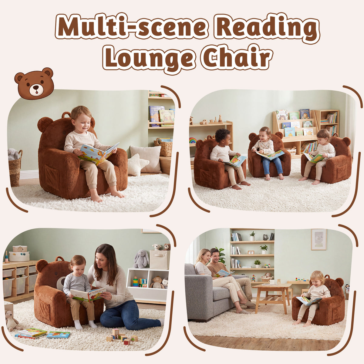 24" Bear Kids Faux Fur Sofa Chair