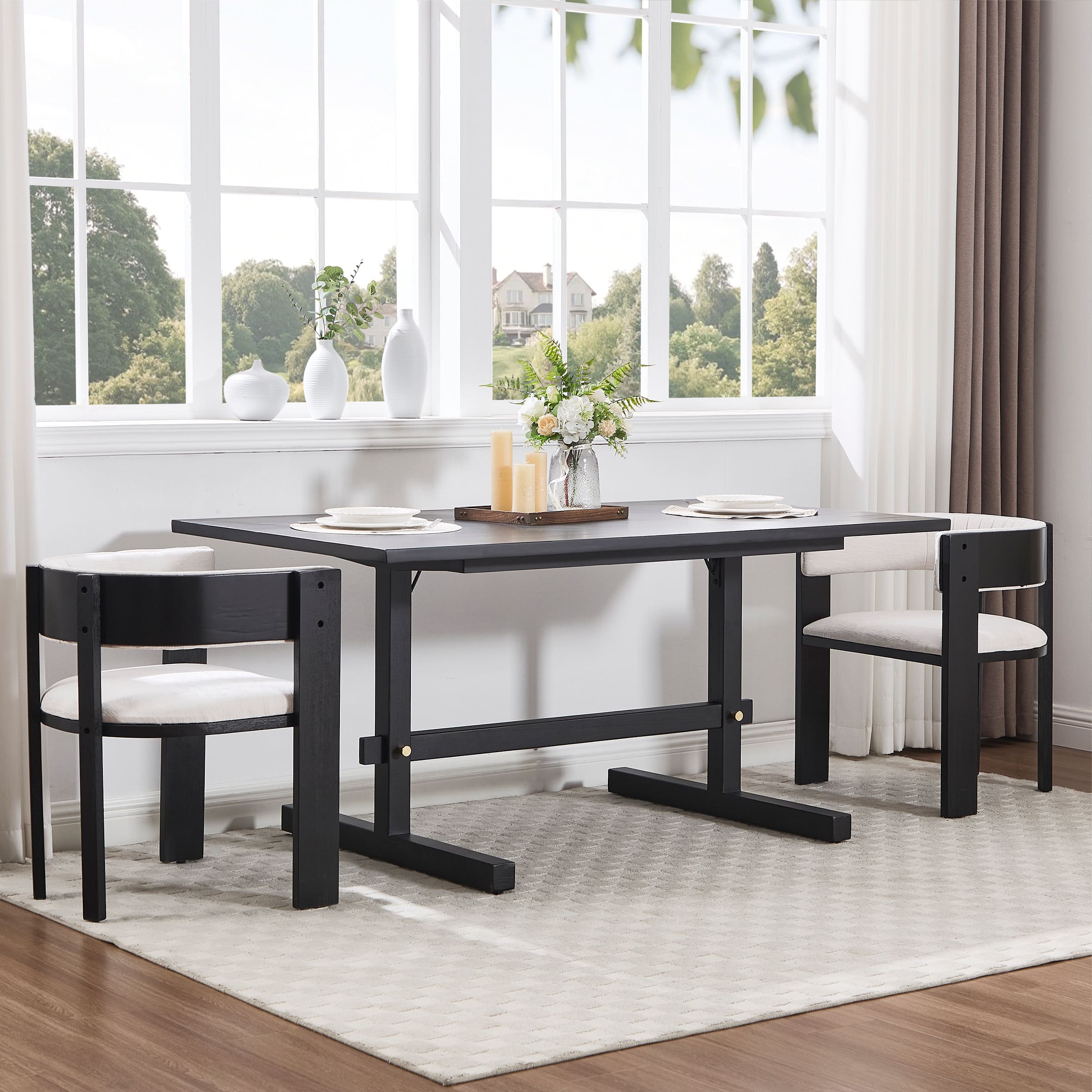 Kmax 63"W Farmhouse Rectangular Wood Dining Table - 22837DT