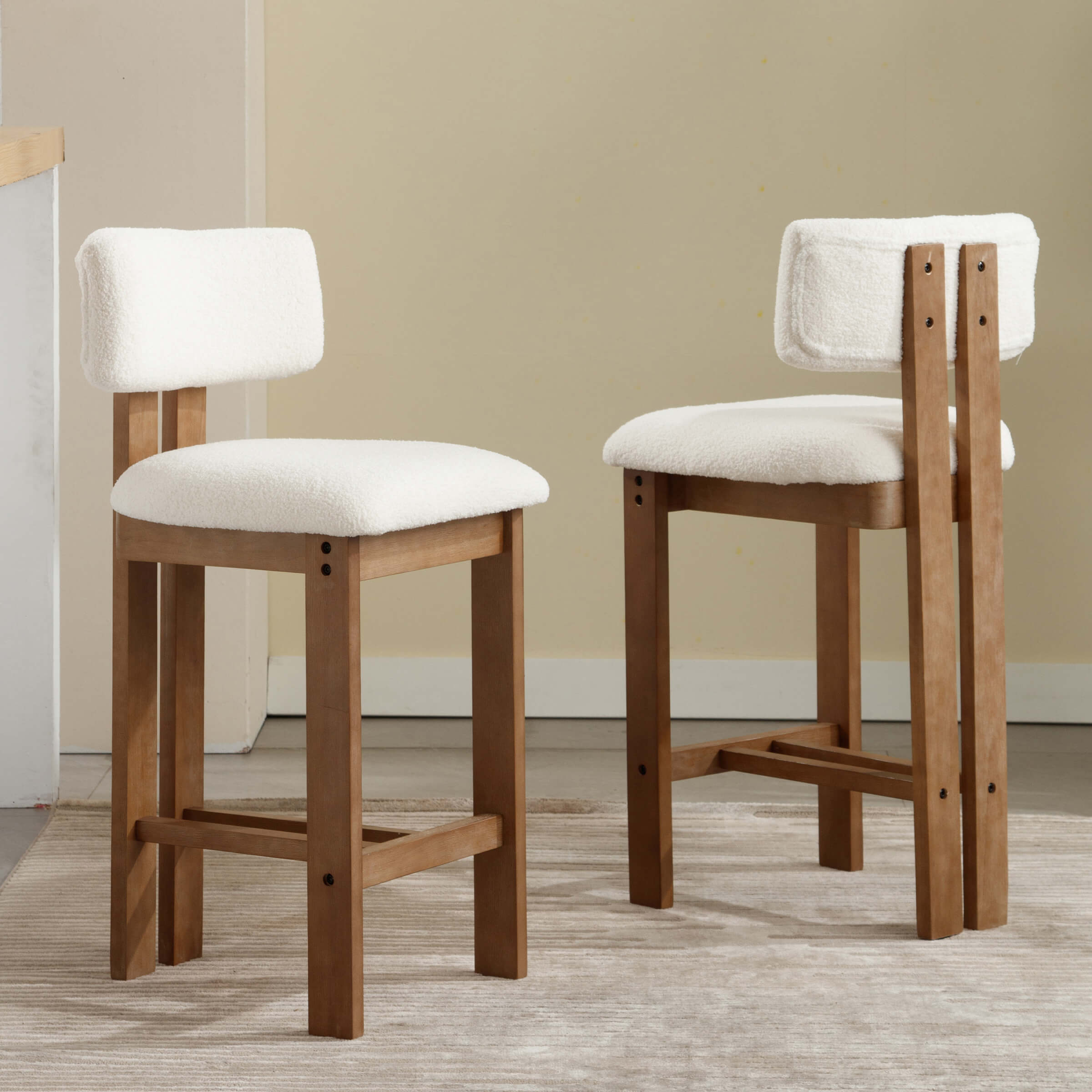 EALSON 26"H & 30"H Upholstered Rubber Wood Stools Set of 2 - 5812