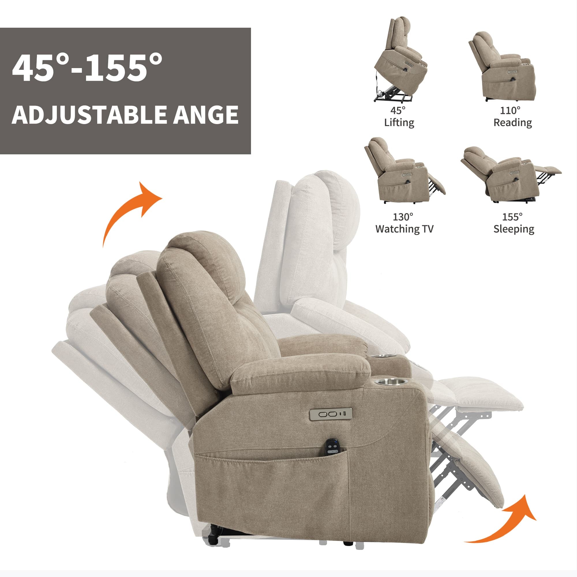 Power Lift Electric Massage Heat USB Recliner Chair