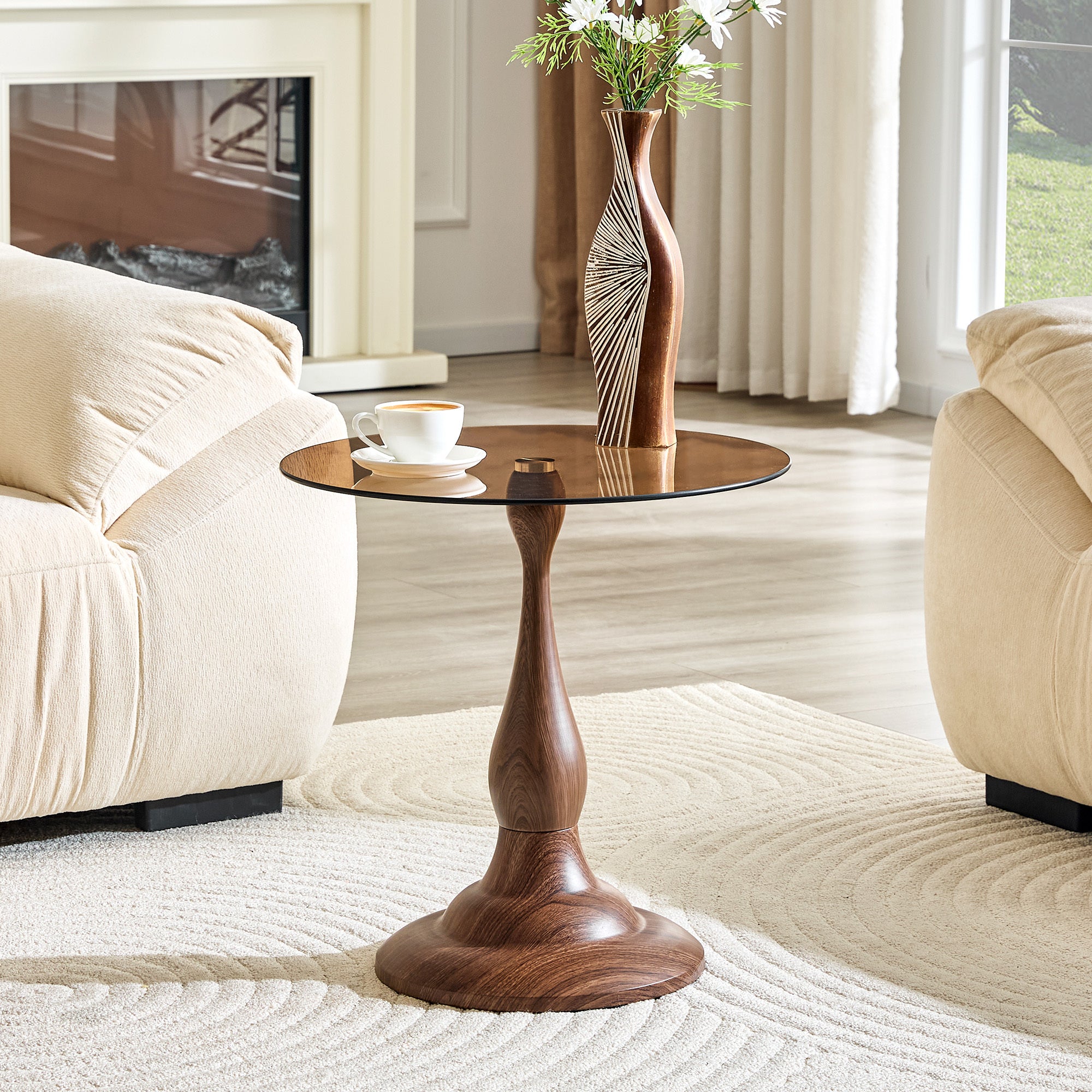 Modern 20 Inch Round Glass Side Table Metal End Table for Living Room