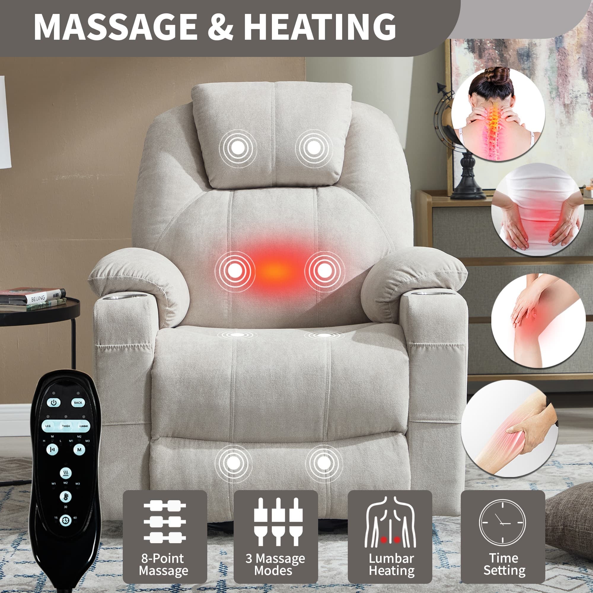 Power Lift Electric Massage Heat USB Recliner Chair