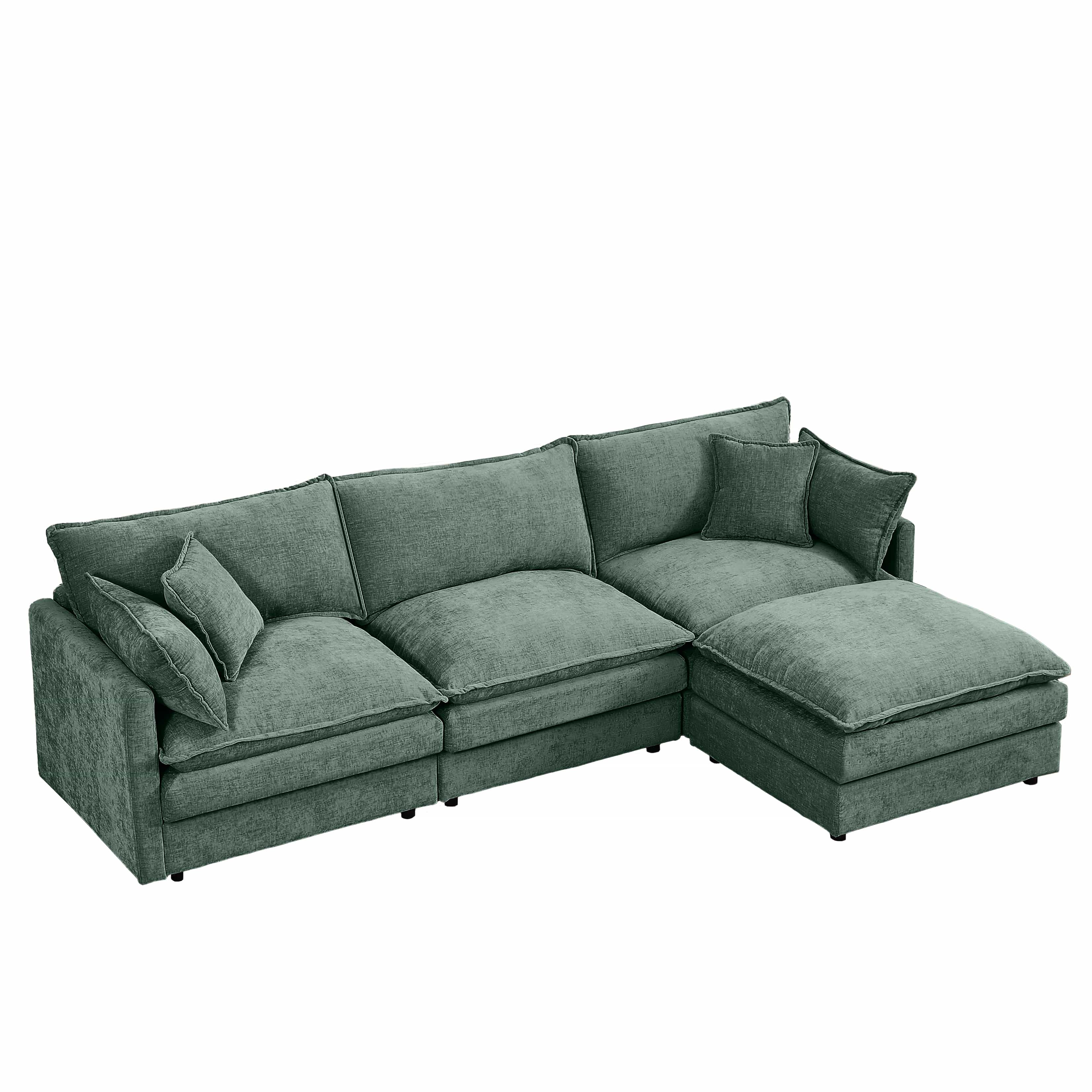 102" L Shape Chenille Modular Sectional 3 Seater Couch with Ottoman