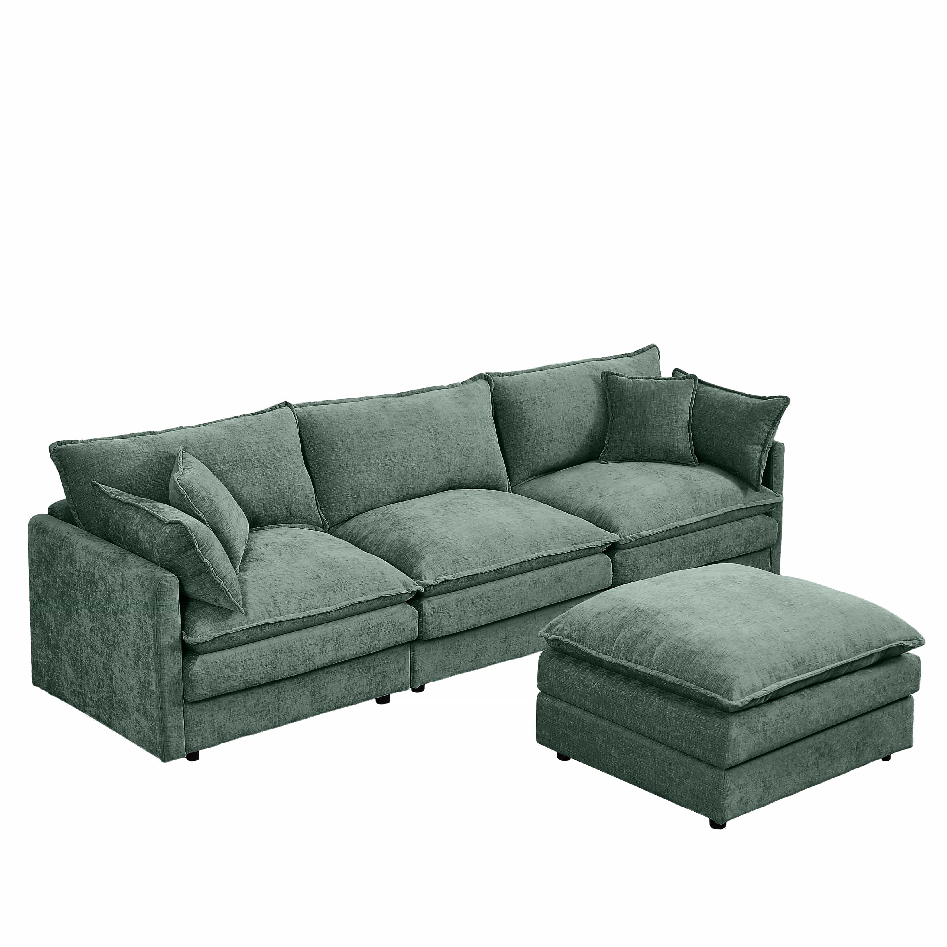 102" L Shape Chenille Modular Sectional 3 Seater Couch with Ottoman