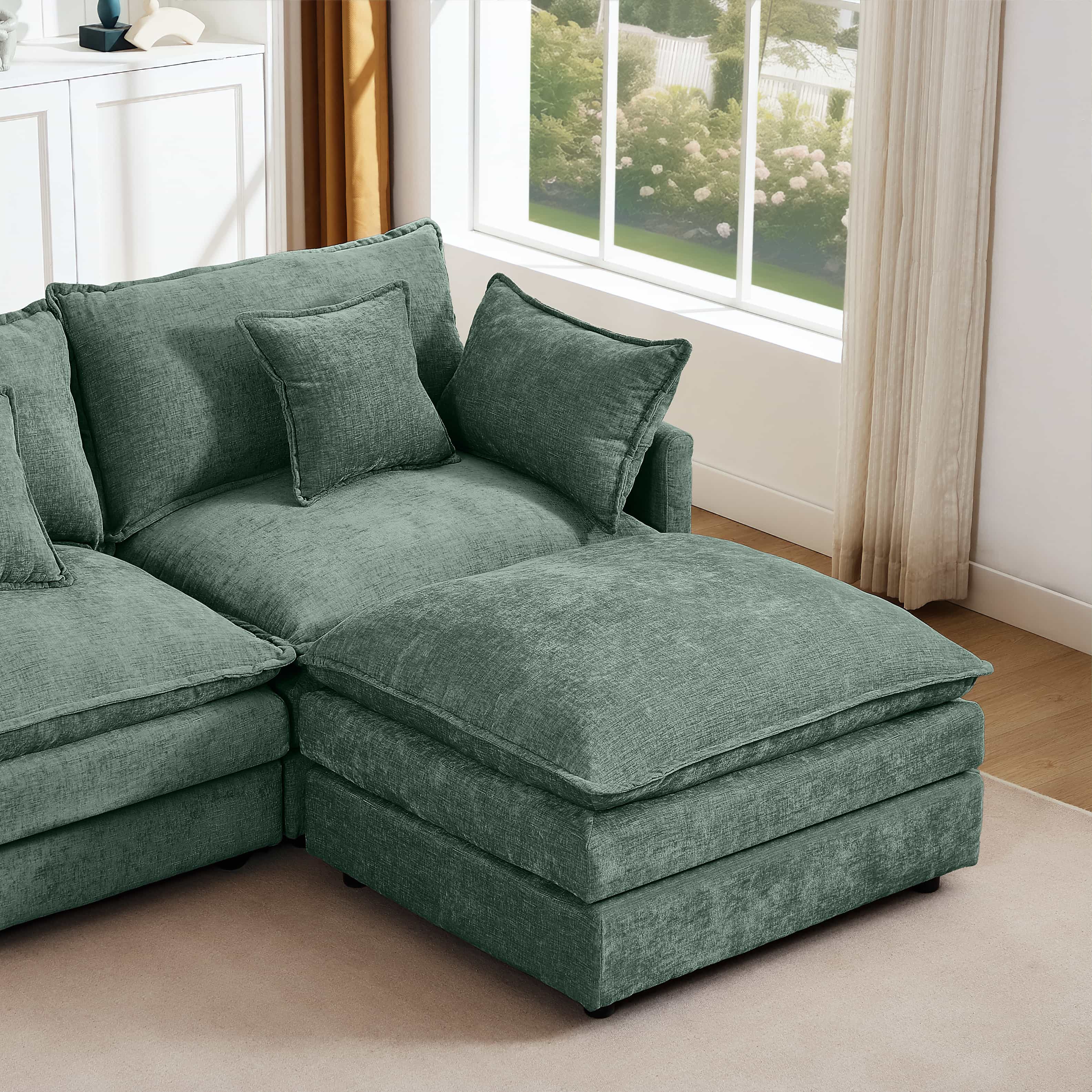 102" L Shape Chenille Modular Sectional 3 Seater Couch with Ottoman