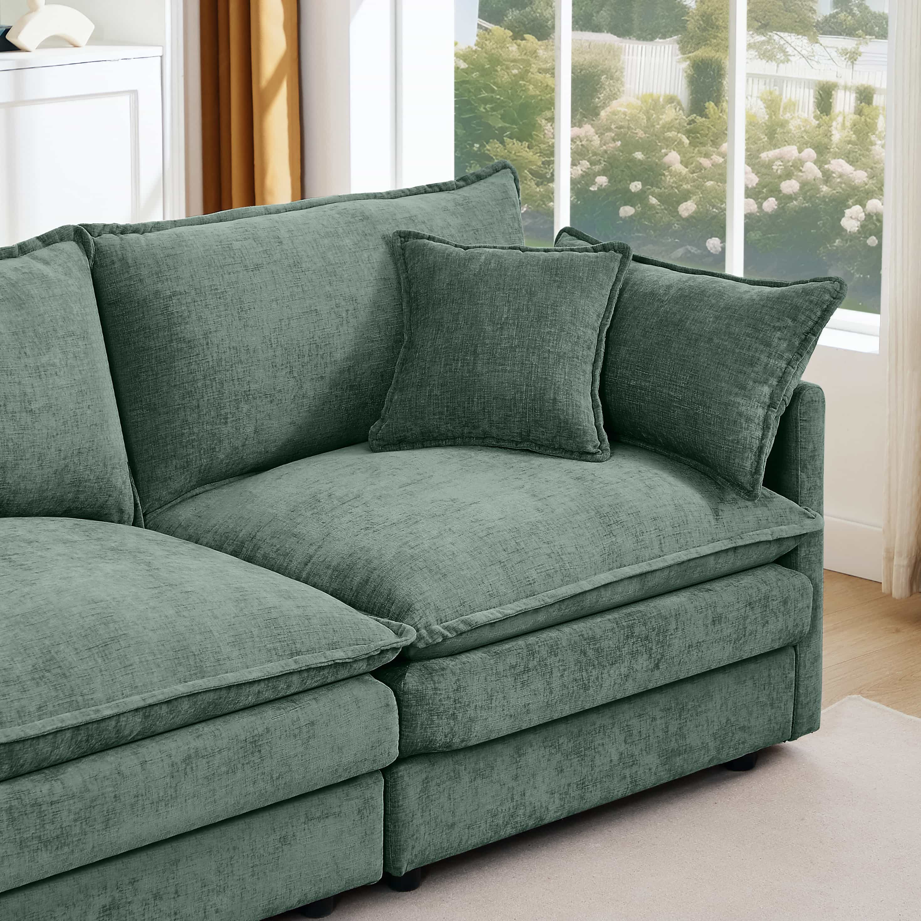 102" L Shape Chenille Modular Sectional 3 Seater Couch with Ottoman
