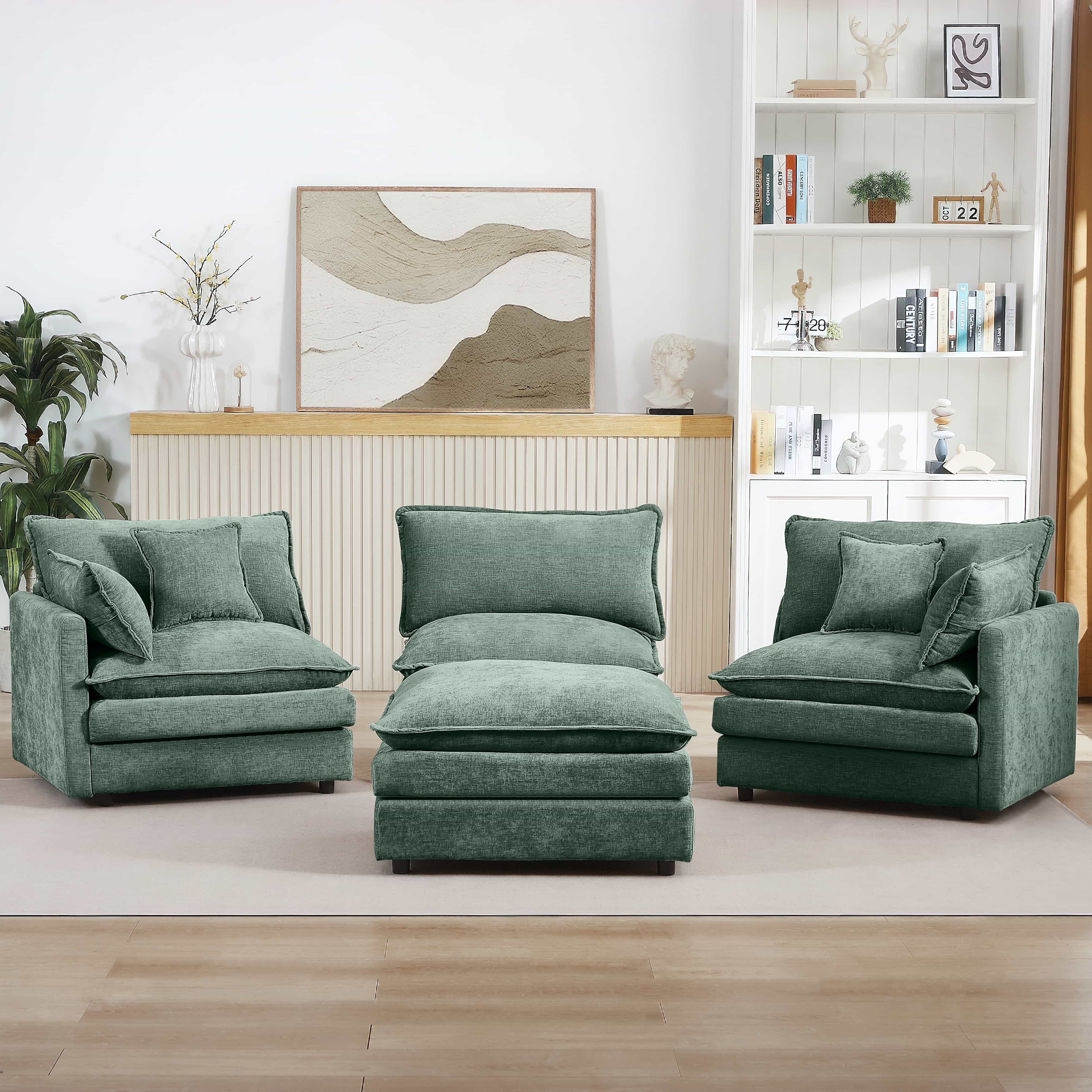 102" L Shape Chenille Modular Sectional 3 Seater Couch with Ottoman