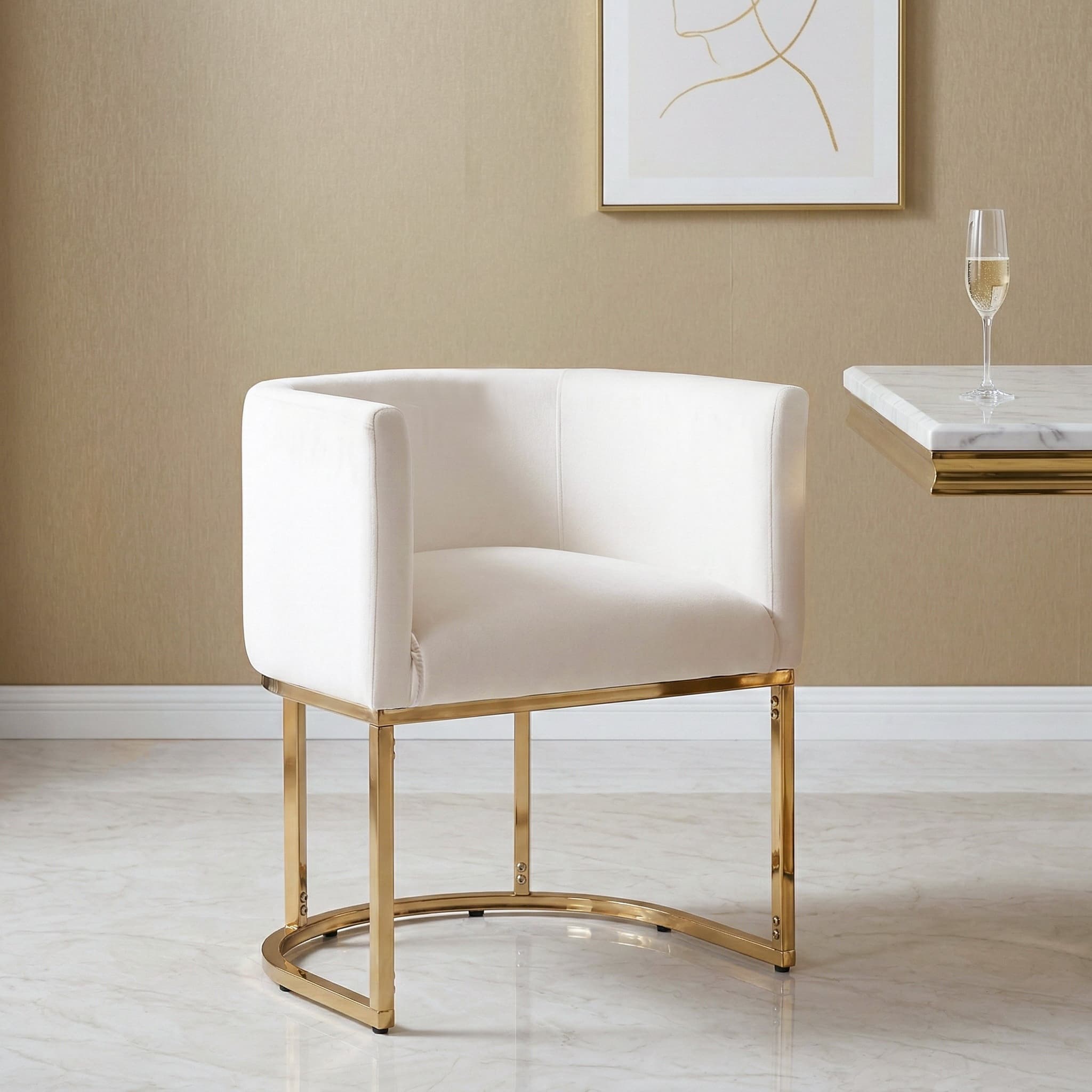 Chairus Modern Barrel Velvet Dining Chair with Golden Frame
