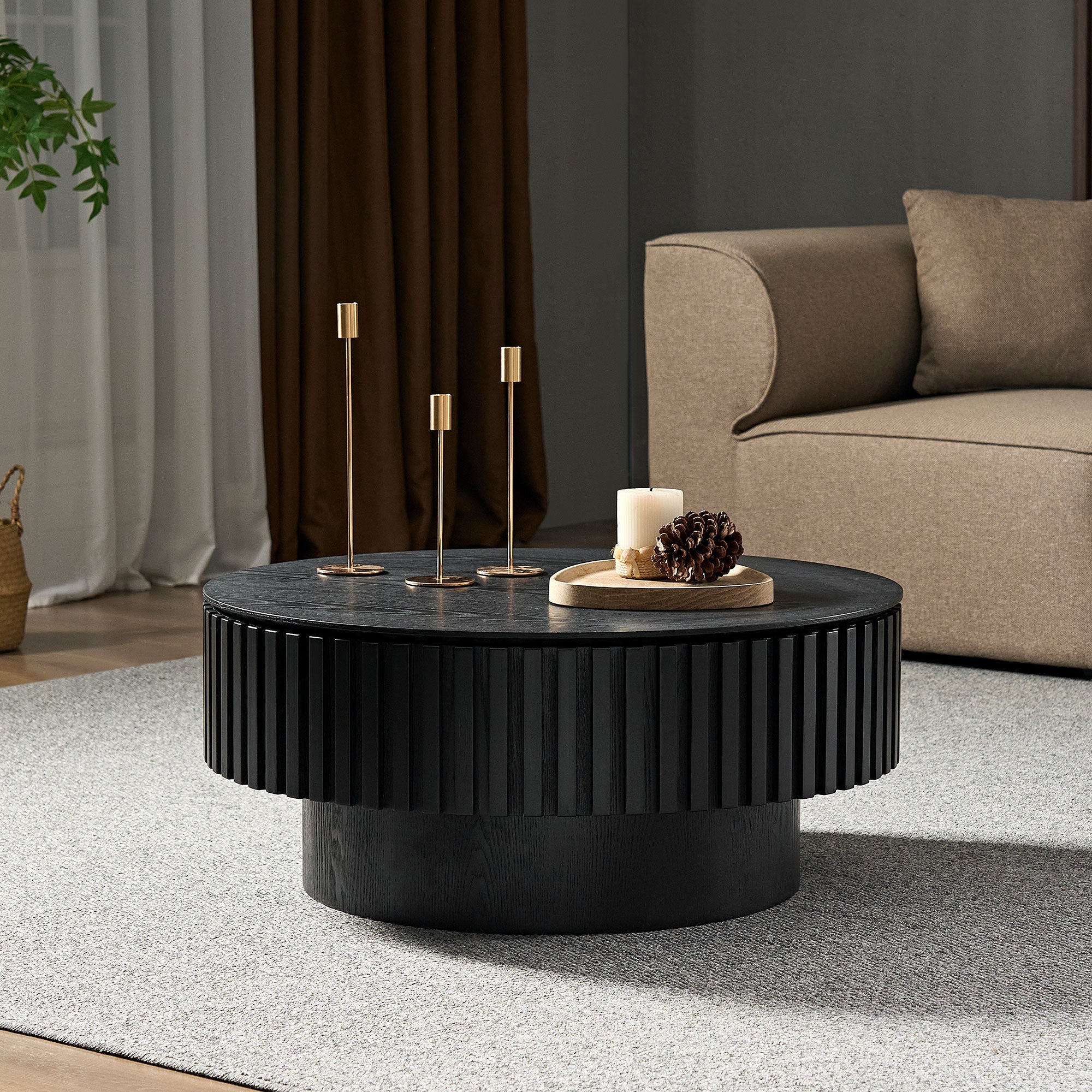31.5" Modern Wood Coffee Table with Fluted Sides & Storage