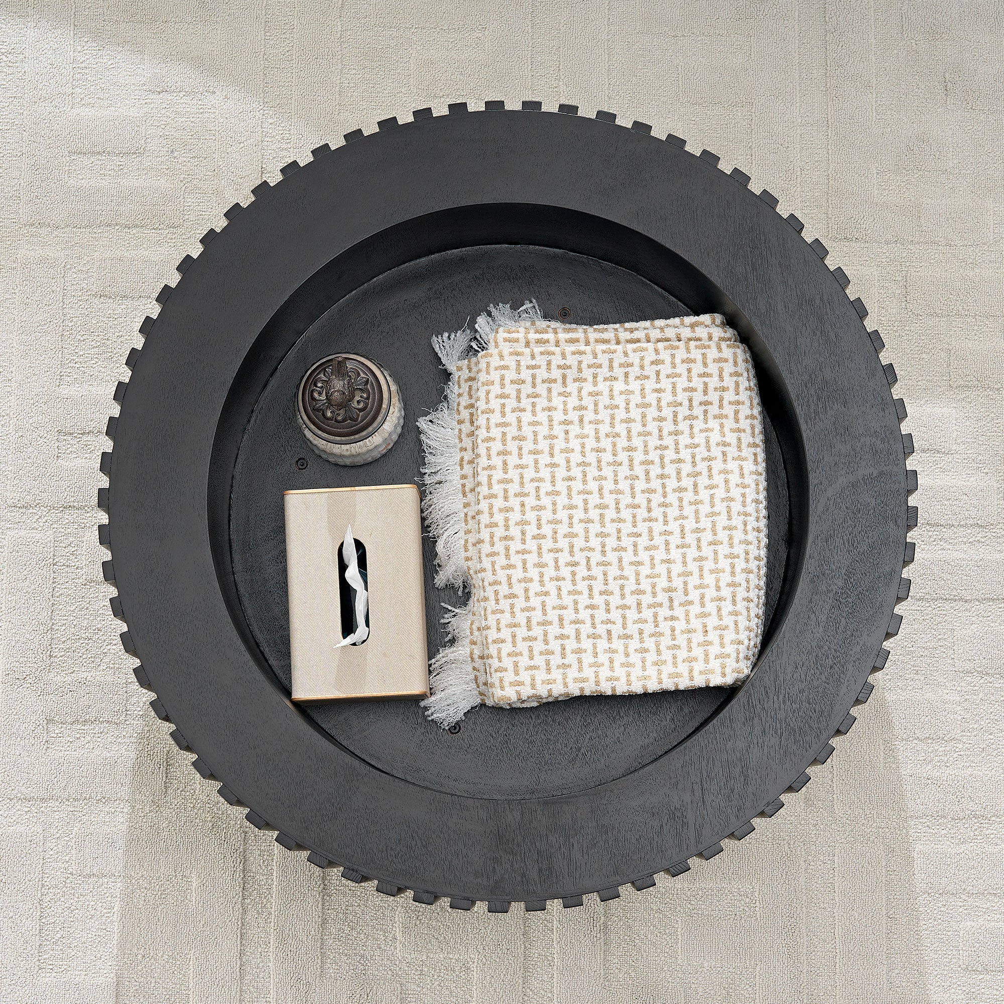 31.5" Modern Wood Coffee Table with Fluted Sides & Storage
