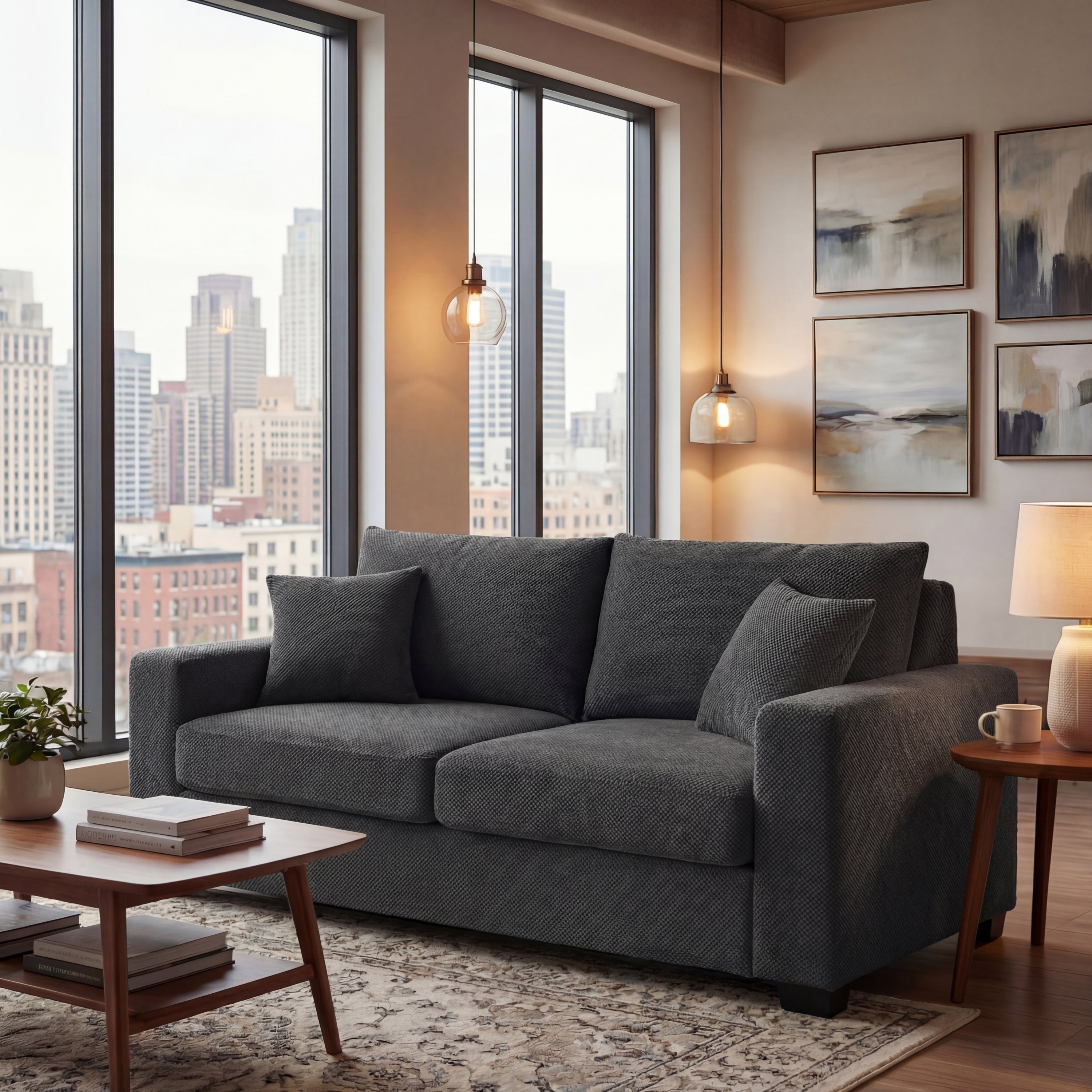 69"W Modern Square Arms 2-Seat Sofa