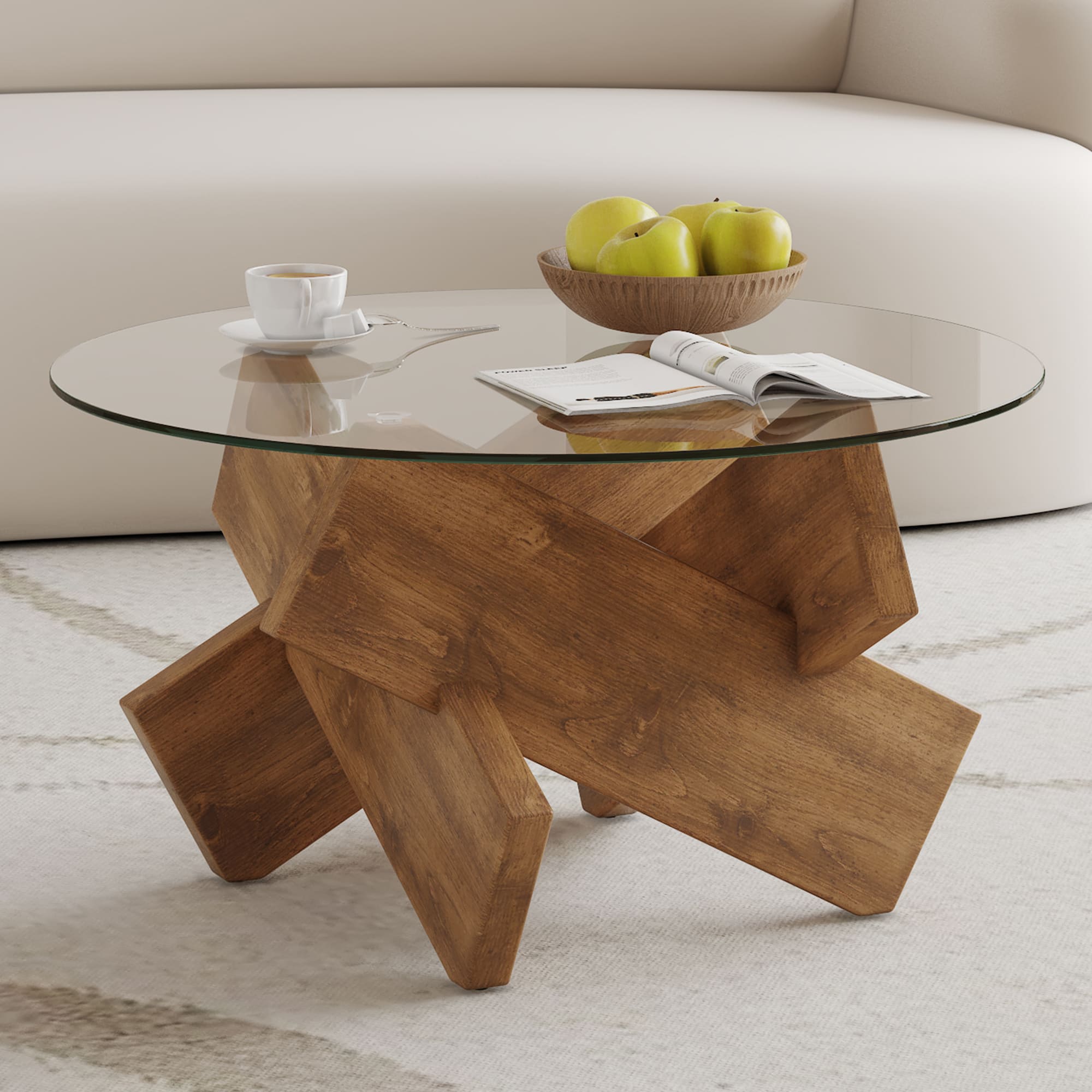 33.4"W Modern Circular Glass Coffee Table
