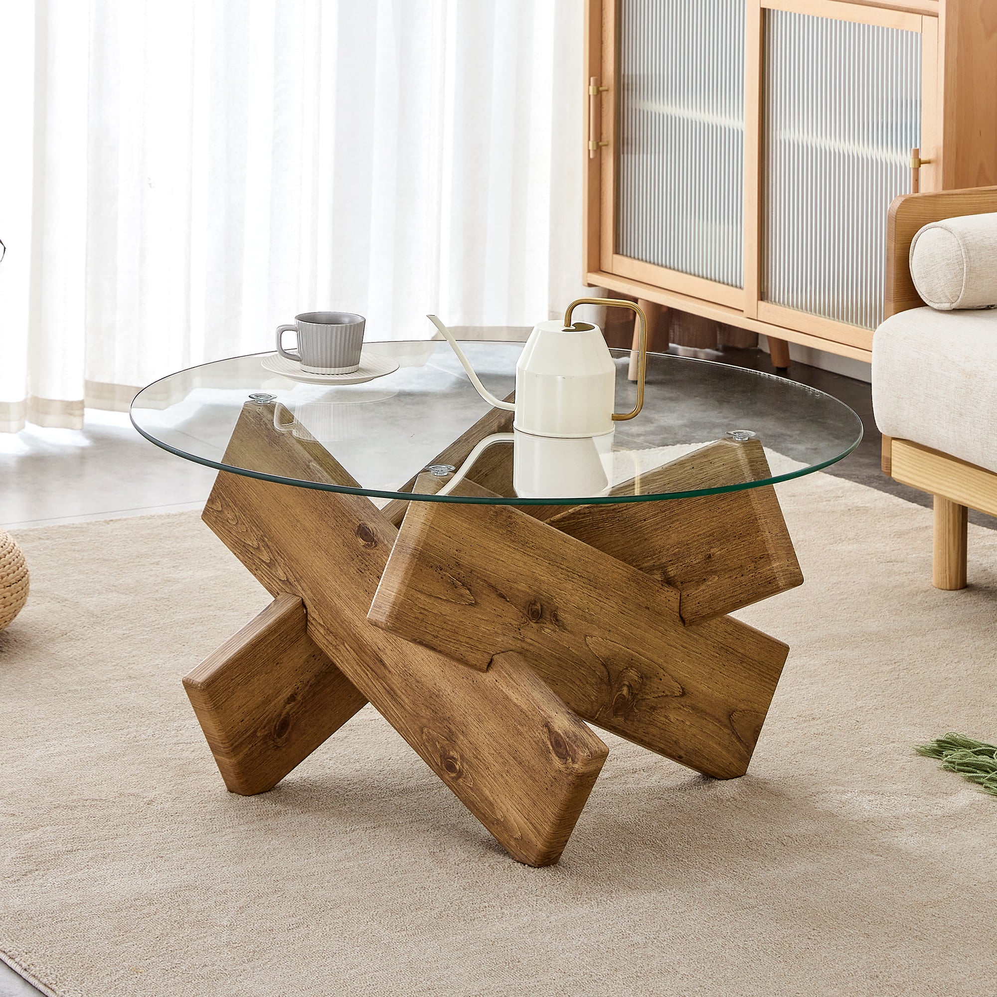 33.4"W Modern Circular Glass Coffee Table