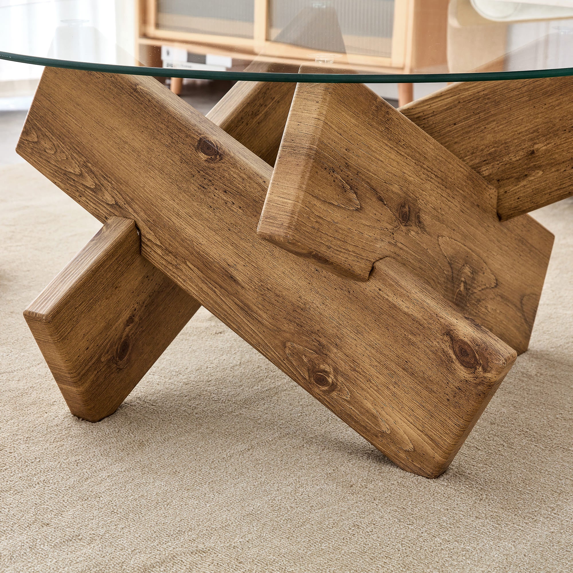 33.4"W Modern Circular Glass Coffee Table