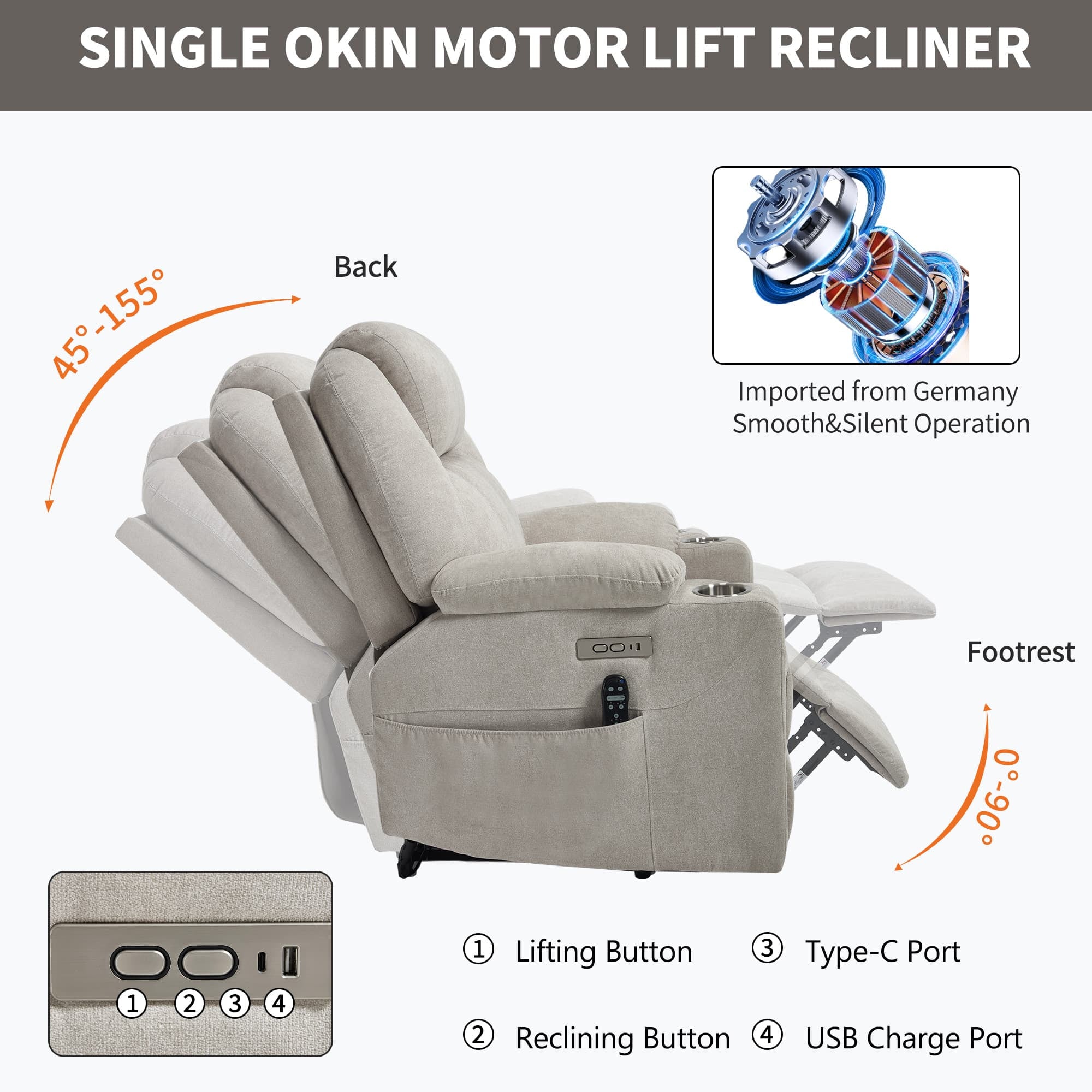 Power Lift Electric Massage Heat USB Recliner Chair