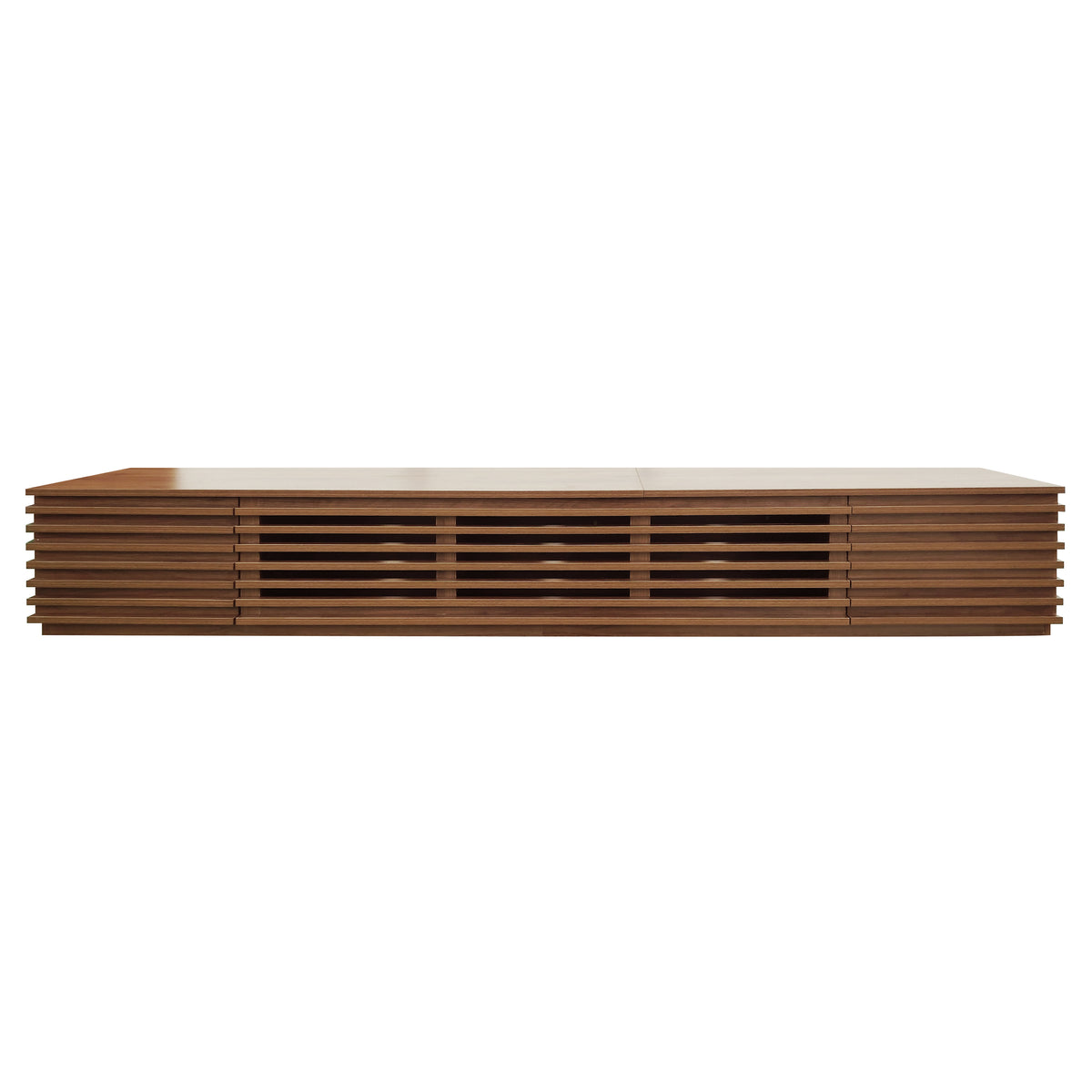 87" Modern Walnut TV Stand with Slatted Doors