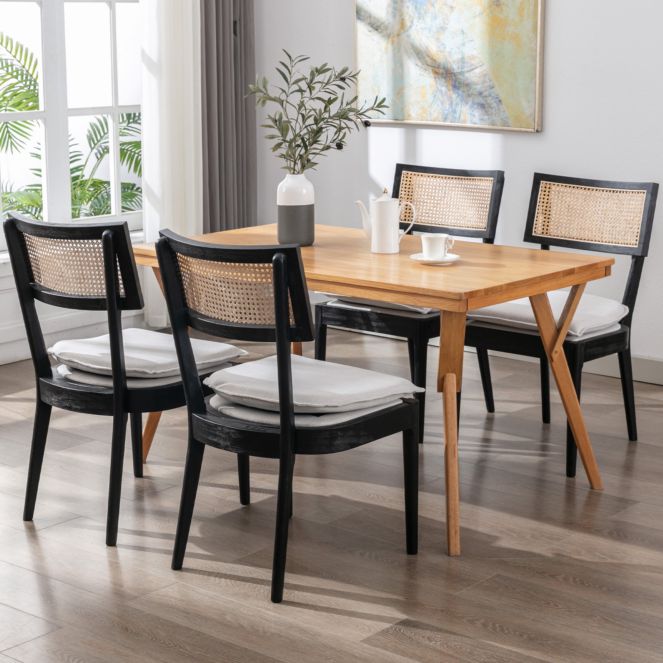 Kmax Farmhouse Rattan Back Dining Chairs- 1821DC