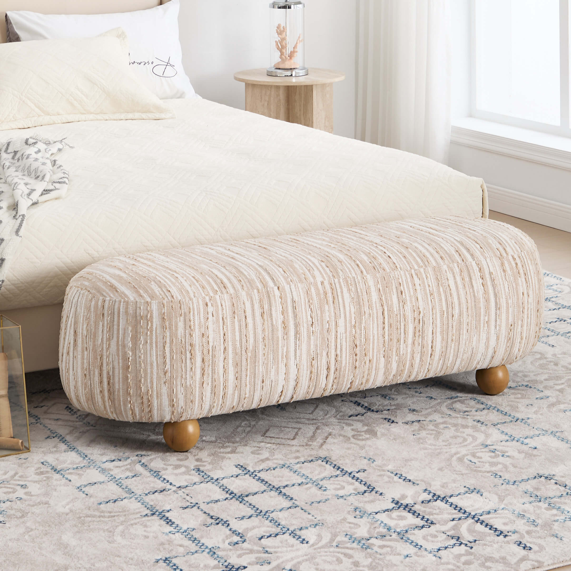 Ottoman Bench with Round Solid Wood Legs-2685BH