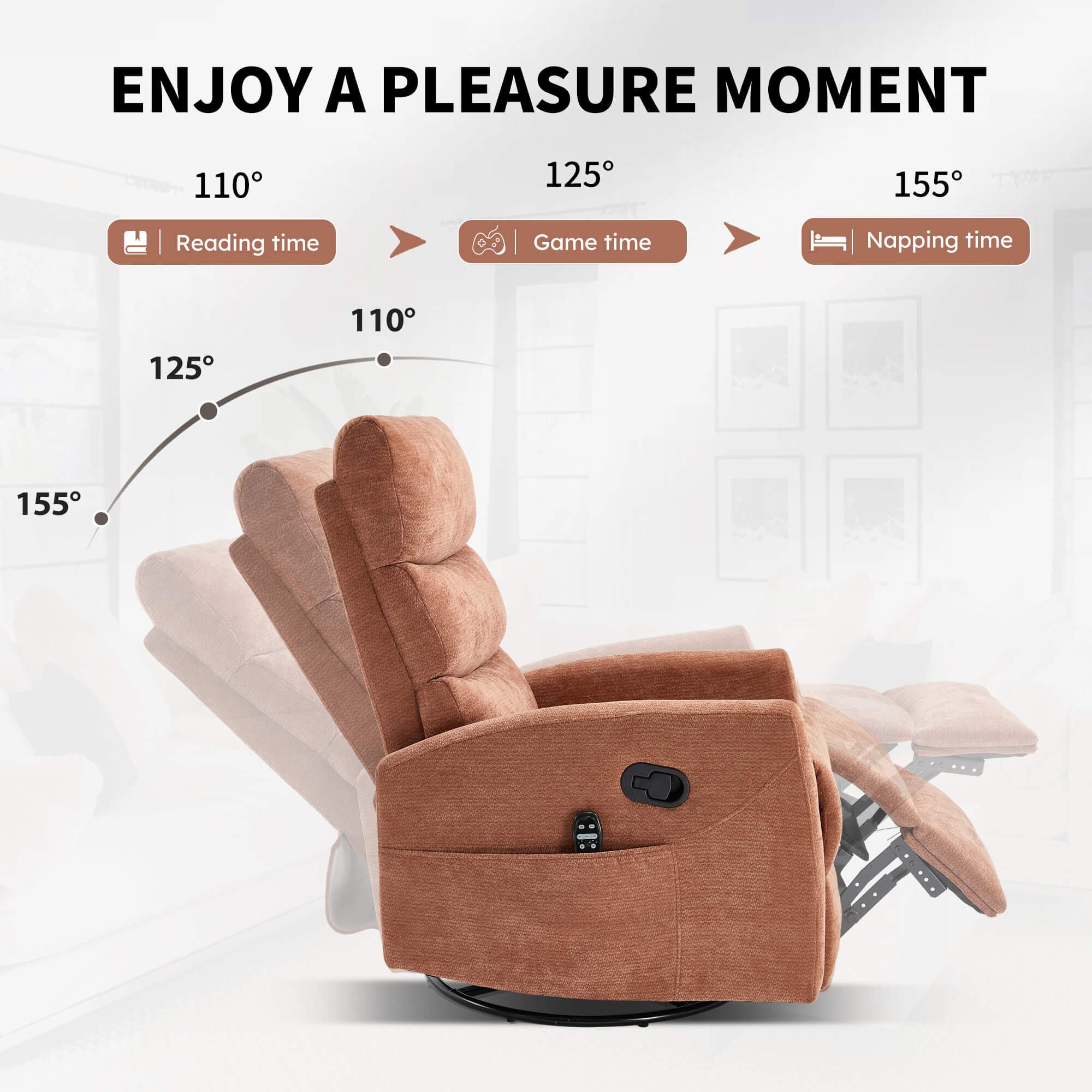 Modern Chenille Heat Massage Rocker Swivel Recliner Chair