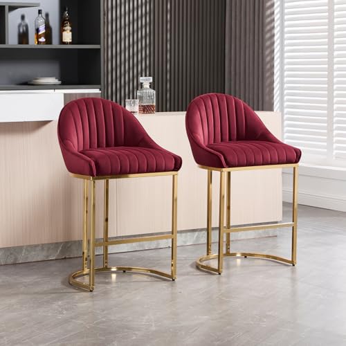 ZH4YOU 26”H Upholstered Gold Legs Stools Set of 2 - 9066CS