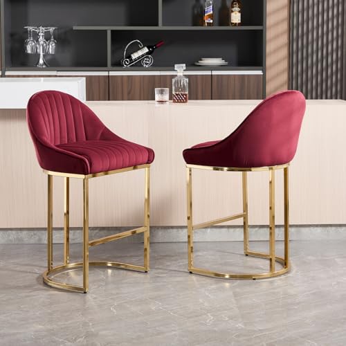ZH4YOU 26”H Upholstered Gold Legs Stools Set of 2 - 9066CS